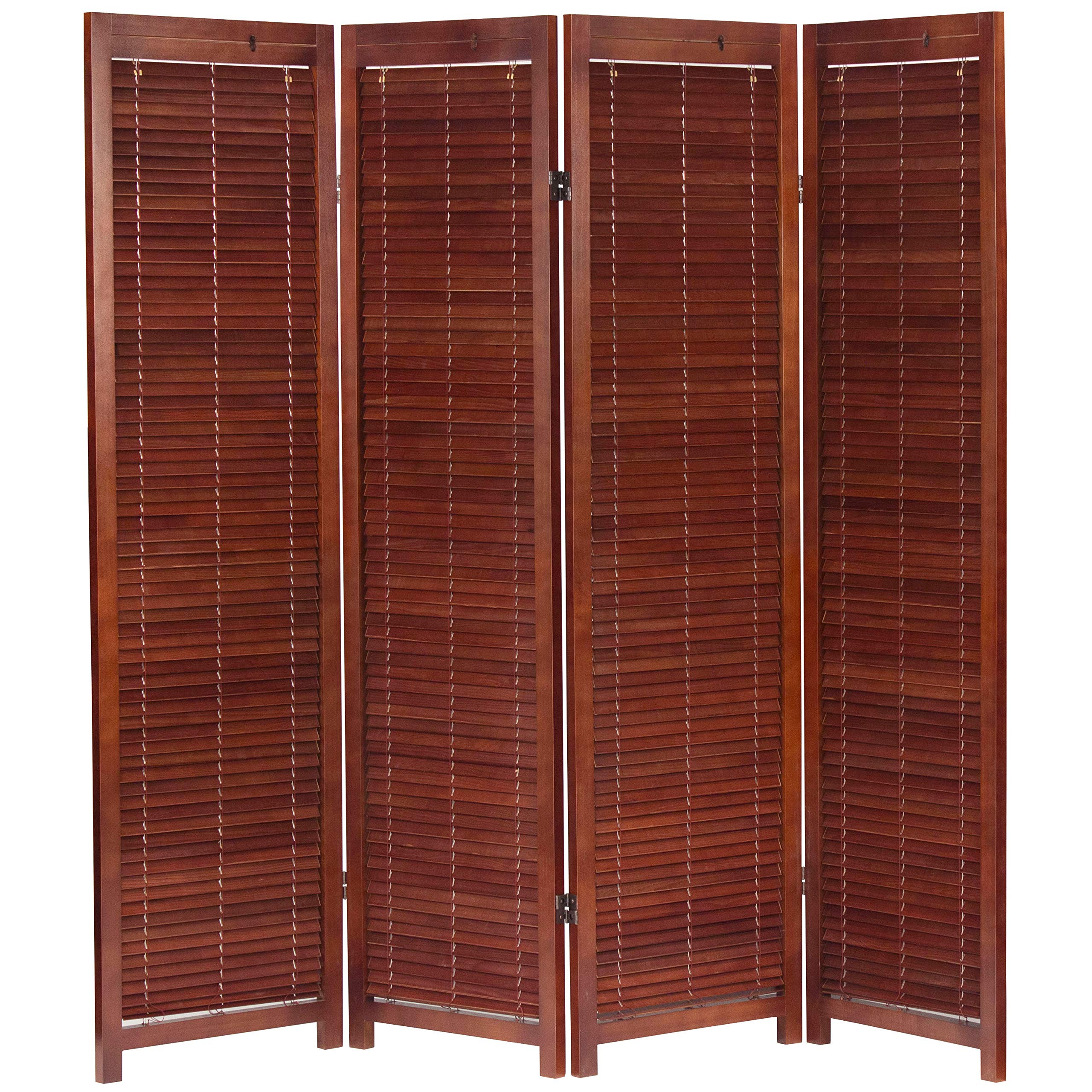 6 ft. Tall Adjustable Walnut Room Divider - 4 Panel Folding Privacy Screen for Home Office, Bedroom & Living Room | Red Lantern Design