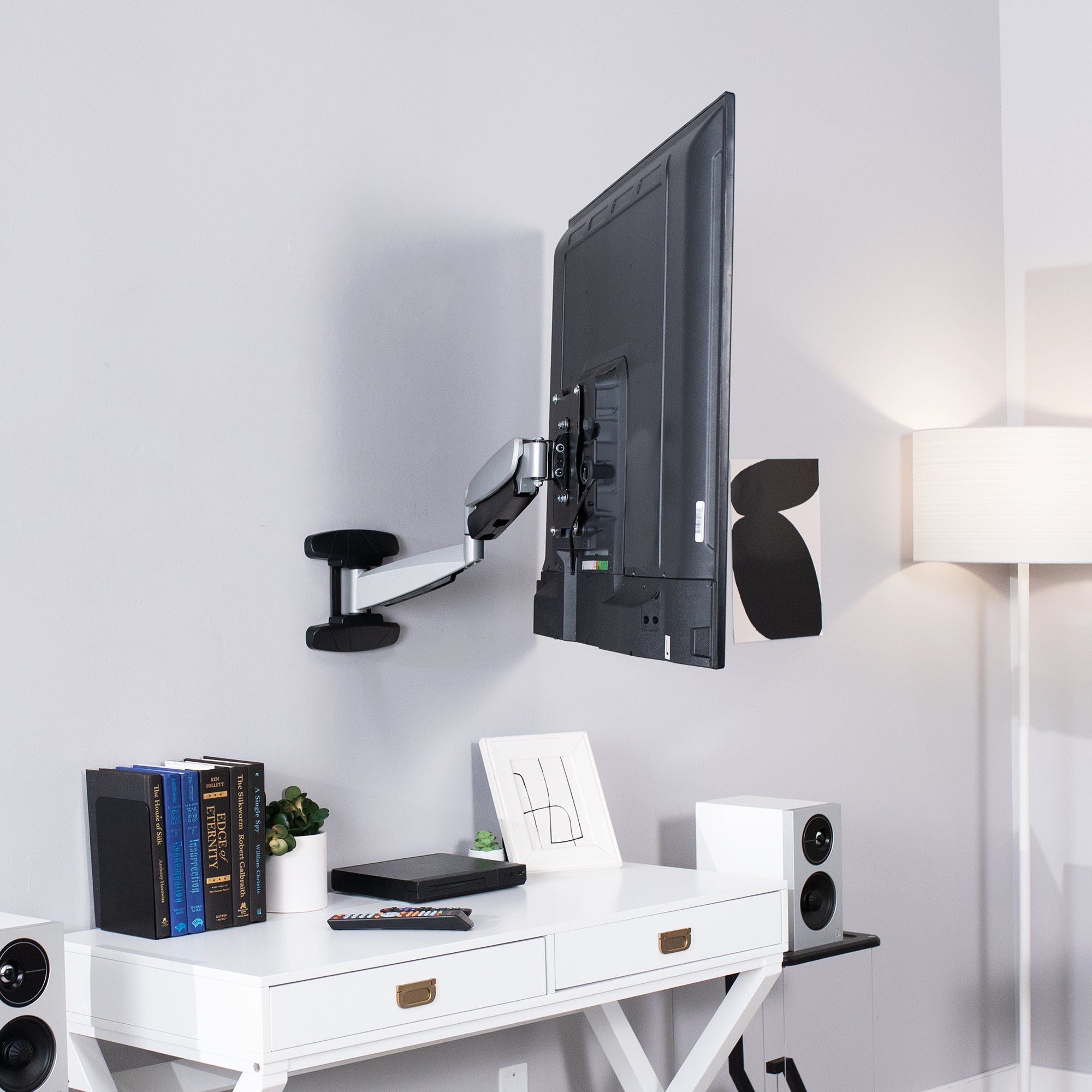 Silver TV Wall Mount Bracket for 40-70 Inch Flat Screen TVs - Heavy Duty Full Motion Articulating Arm with Pneumatic Lift - Perfect for Living Room, Bedroom or Office Installation