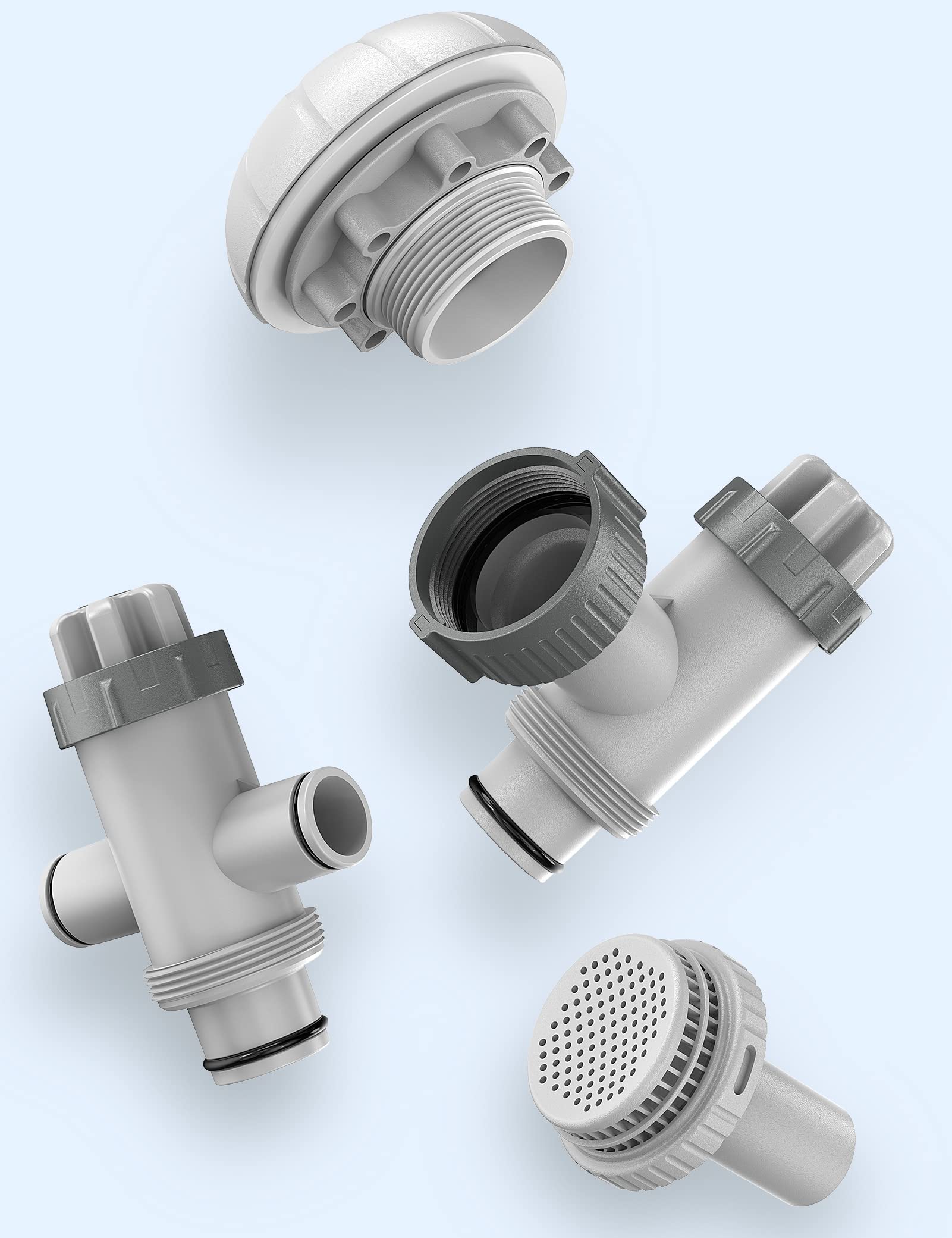 Premium Pool Filter Part Kit Set - Plunger Valve, Split Hose Plunger Valve, 1 ¼ Inch Pool Outlet Strainer & Large Inlet Nozzle Set for Swimming Pool Maintenance and Repair - Perfect for Inground & Above Ground Pools