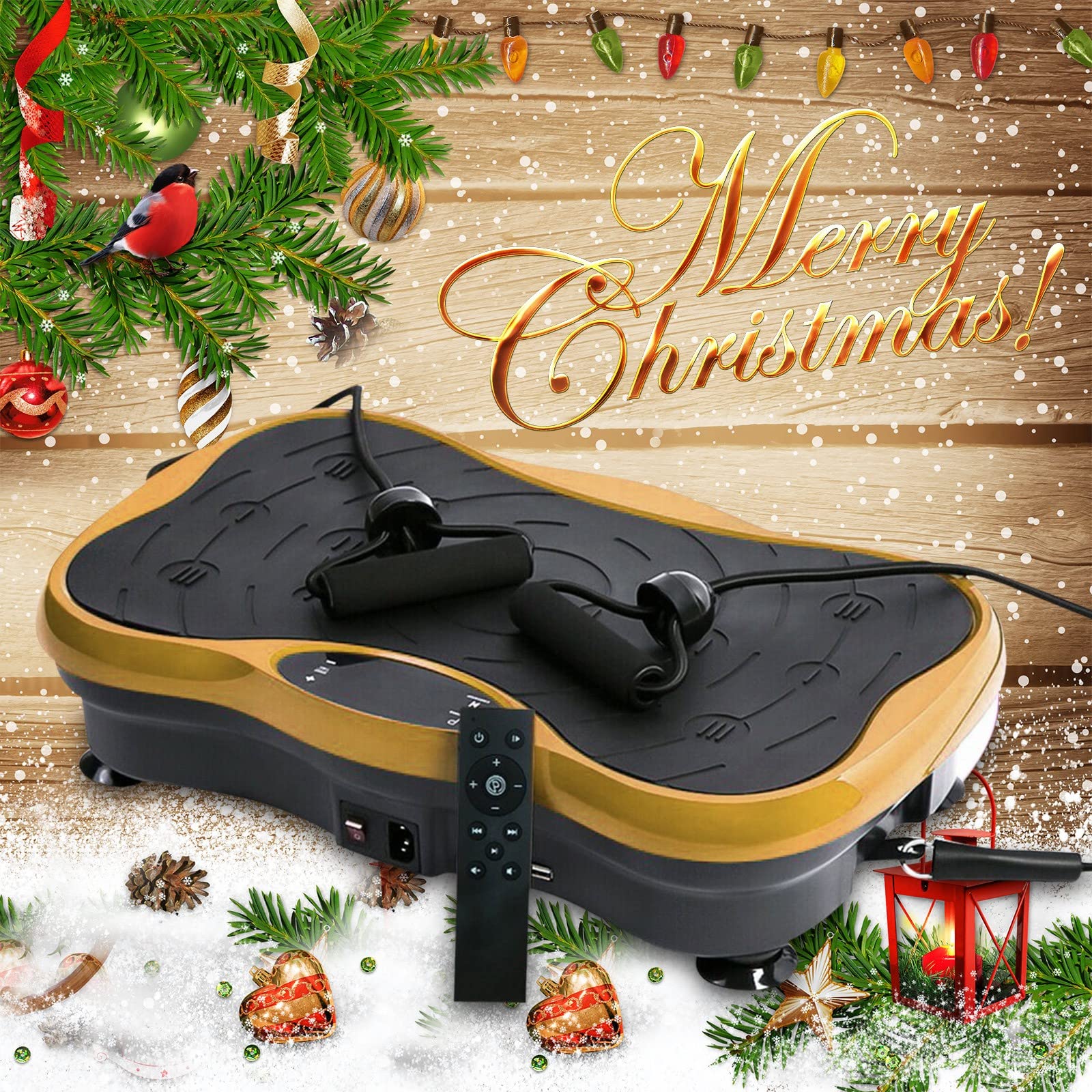 QNIHDRIZ Classic Vibration Plate Exercise Machine with Resistance Bands & Remote Control - Full Body Workout for Weight Loss, Toning & Calorie Burning - Home Gym Equipment for Fitness Training with Music (Gold) | Perfect for Home Use, Office Workouts & Physical Therapy