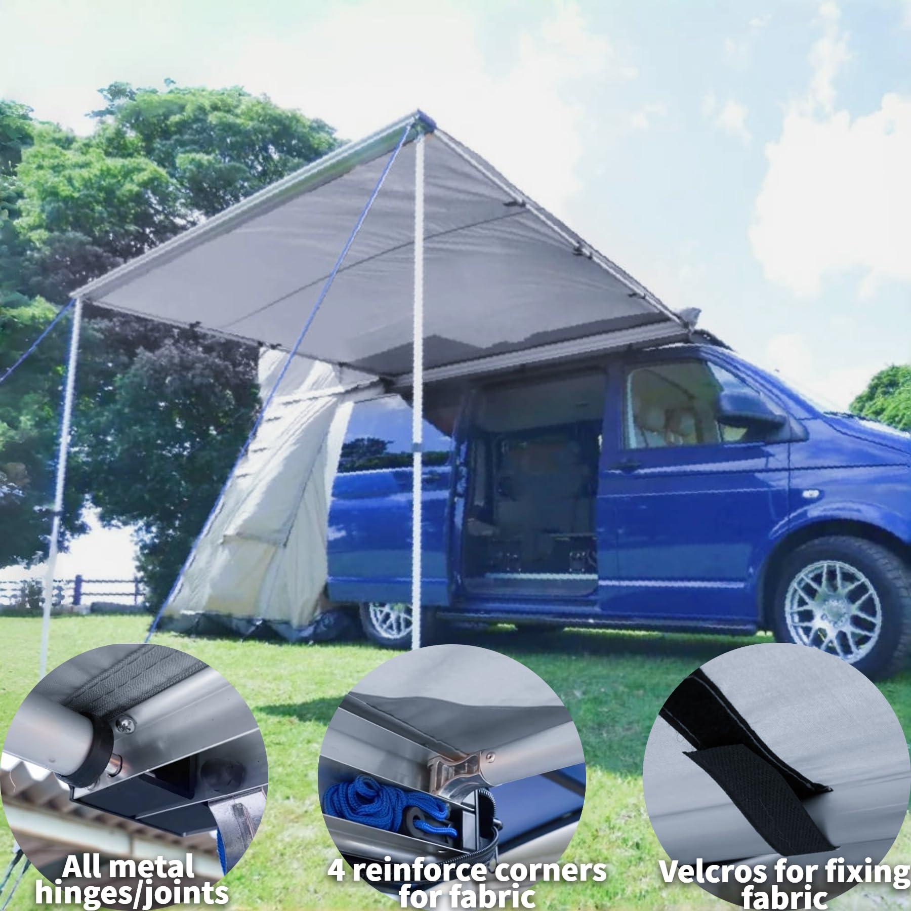 DANCHEL OUTDOOR Car Awning - Waterproof Portable SUV/Truck/Van Sun Shelter (4.9x8.2ft Gray) | Universal Roof Rack Pull-Out Shade for Overland Camping, Beach Trips & Outdoor Adventures