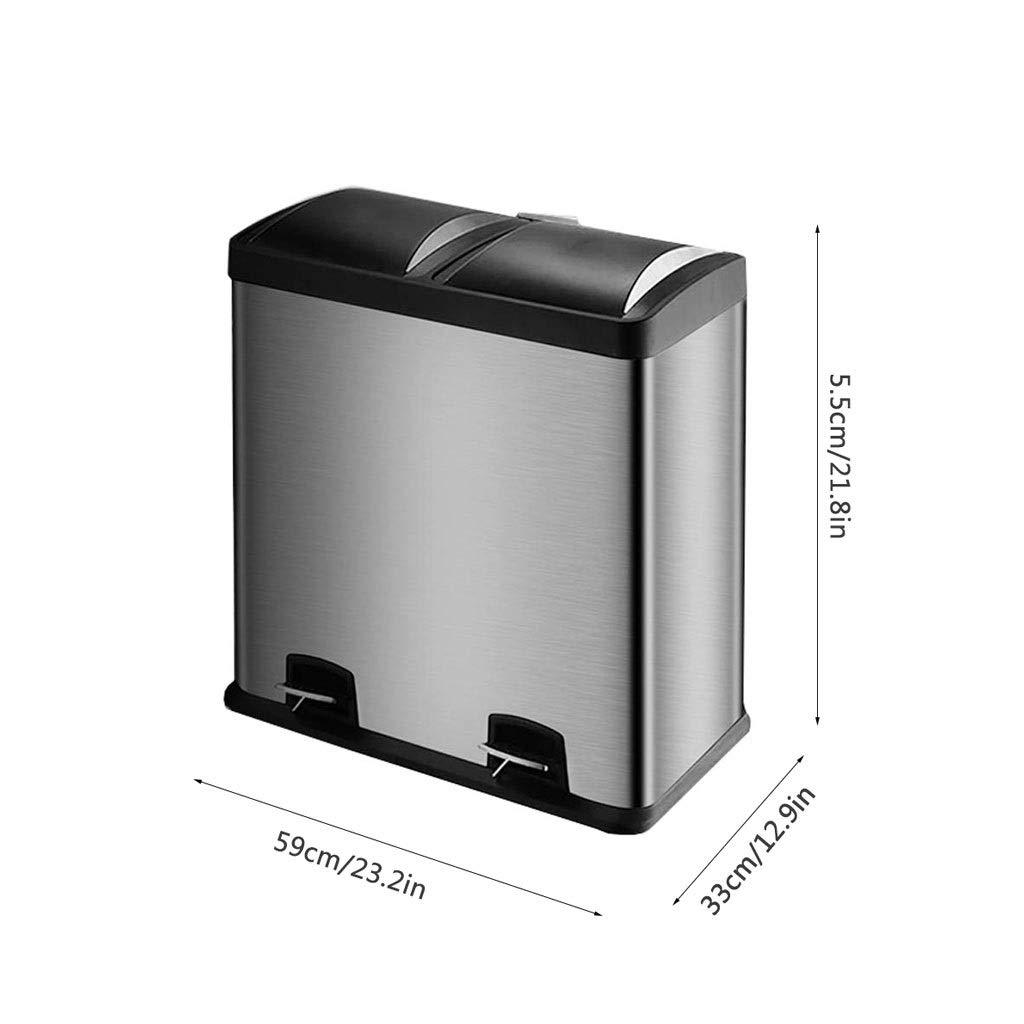 13 Gallon Stainless Steel Trash Can with Lid & Foot Pedal - Dual Compartment Kitchen Waste Bin for Recycling & Garbage - Silver | Perfect for Home, Office & Restaurant Use