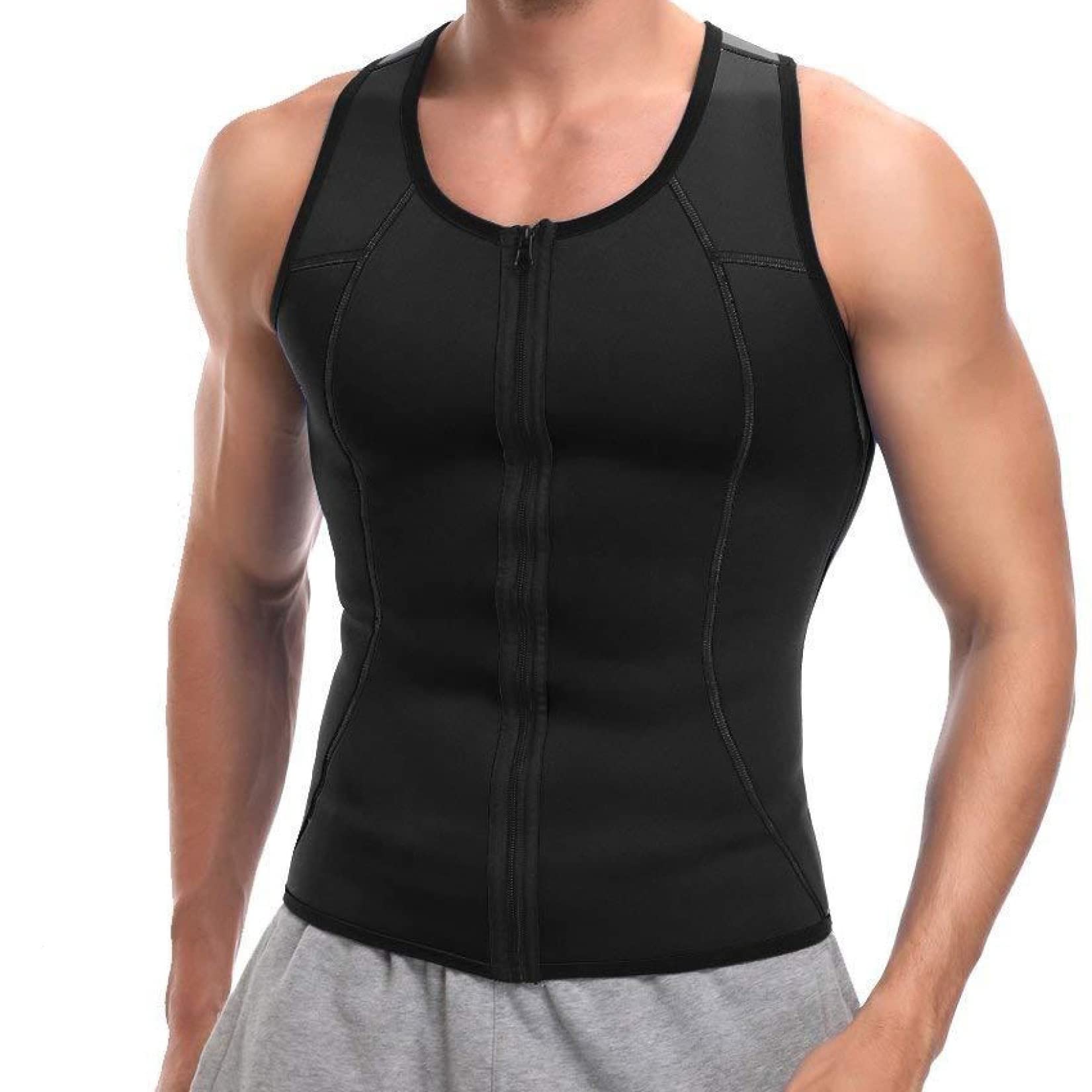 EBRICON Men's Slimming Body Shaper Vest - Breathable Neoprene Workout Shirt with Zipper, Moisture Wicking & Abdomen Support - Ideal for Gym, Running & Everyday Wear