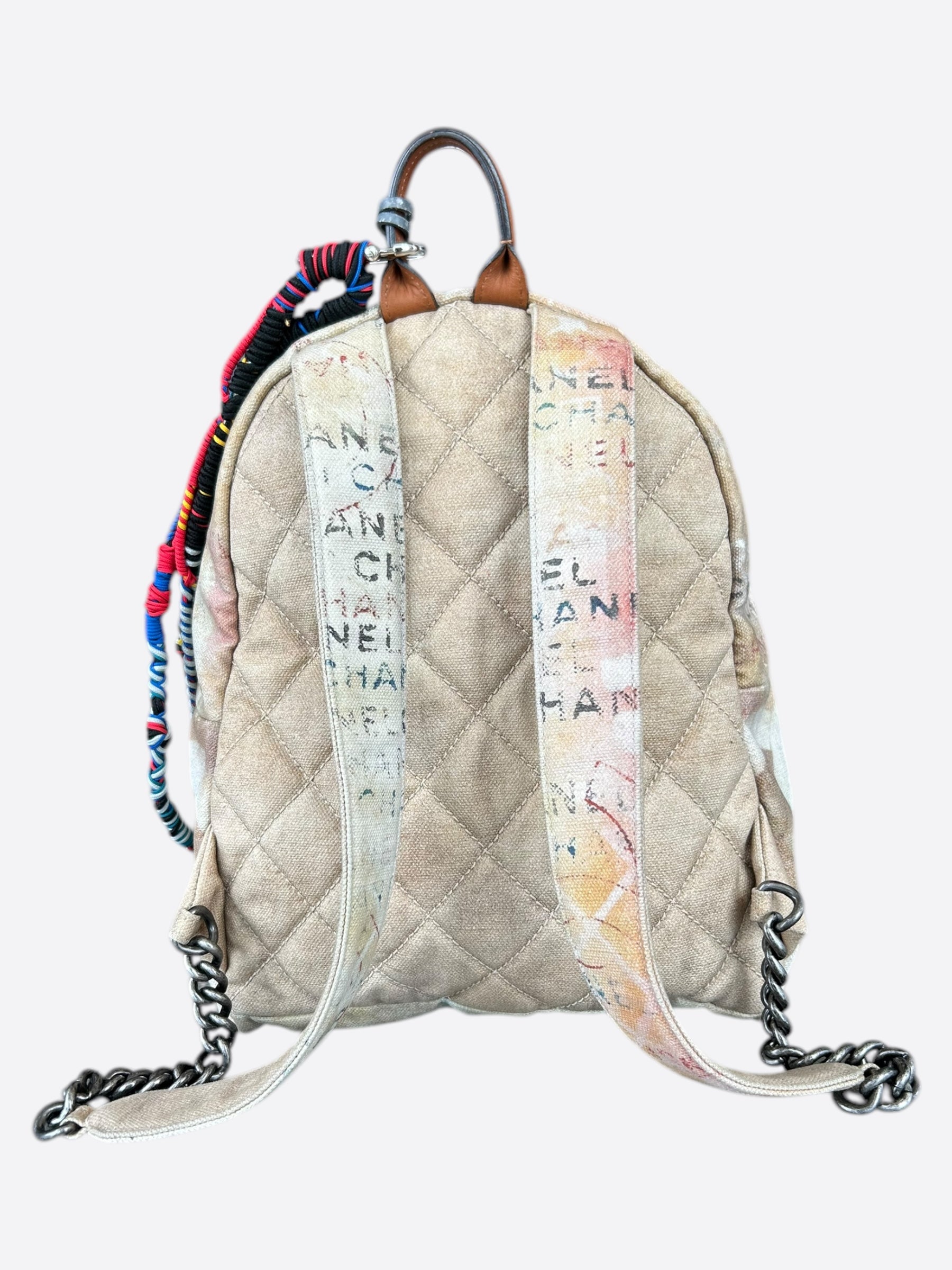 Chanel Beige & White Graffiti Backpack - Luxury Designer Backpack for Women, Trendy Street Style Fashion Accessory - Perfect for Travel, Shopping & Daily Use