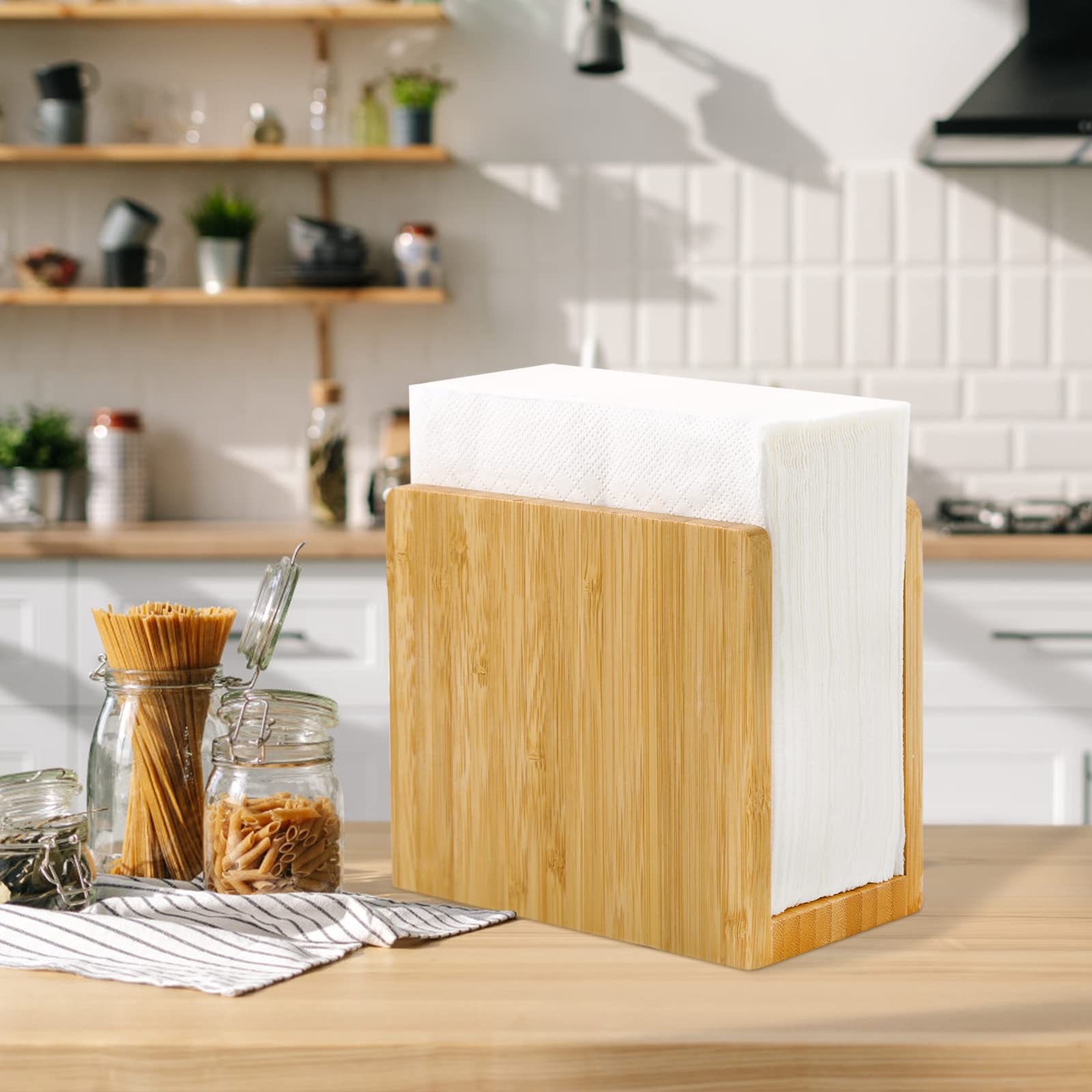 Bamboo Vertical Napkin Holder - Natural Wooden Napkin Stand for Table, Kitchen & Countertops - Strong & Waterproof - Perfect for Dining Room, Restaurant, and Home Decor