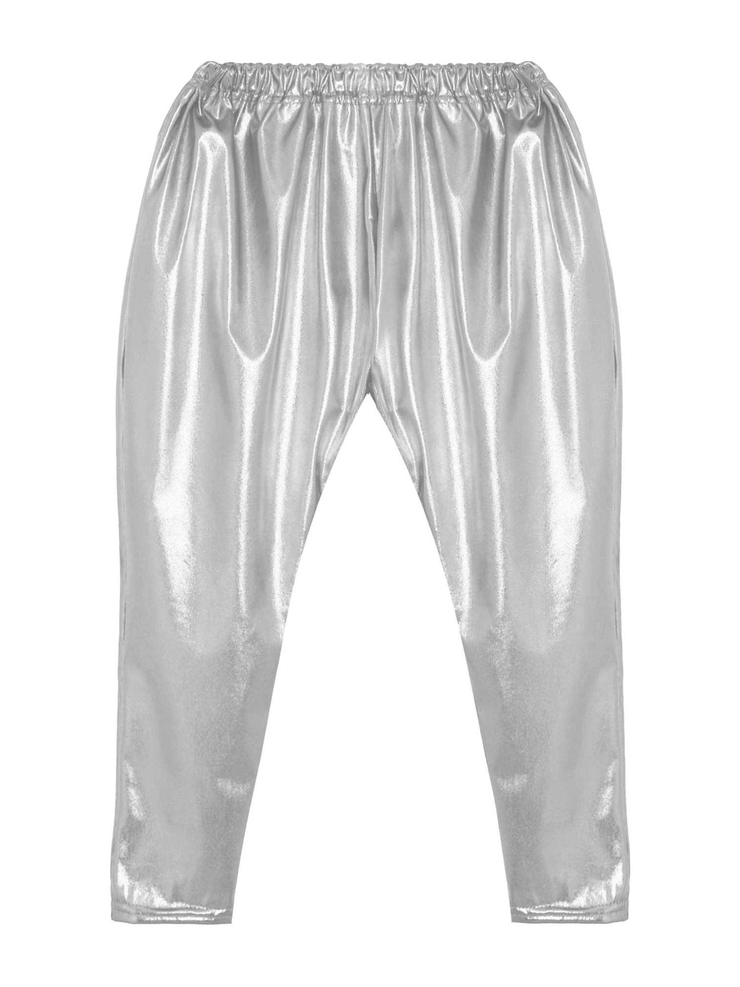 EasyForever Shiny Metallic Dance Harem Pants for Girls & Boys - Stretchy Athletic Tights for Jazz, Hip Hop, Latin & Ballet - Perfect for Dance Classes, Performances & Costumes