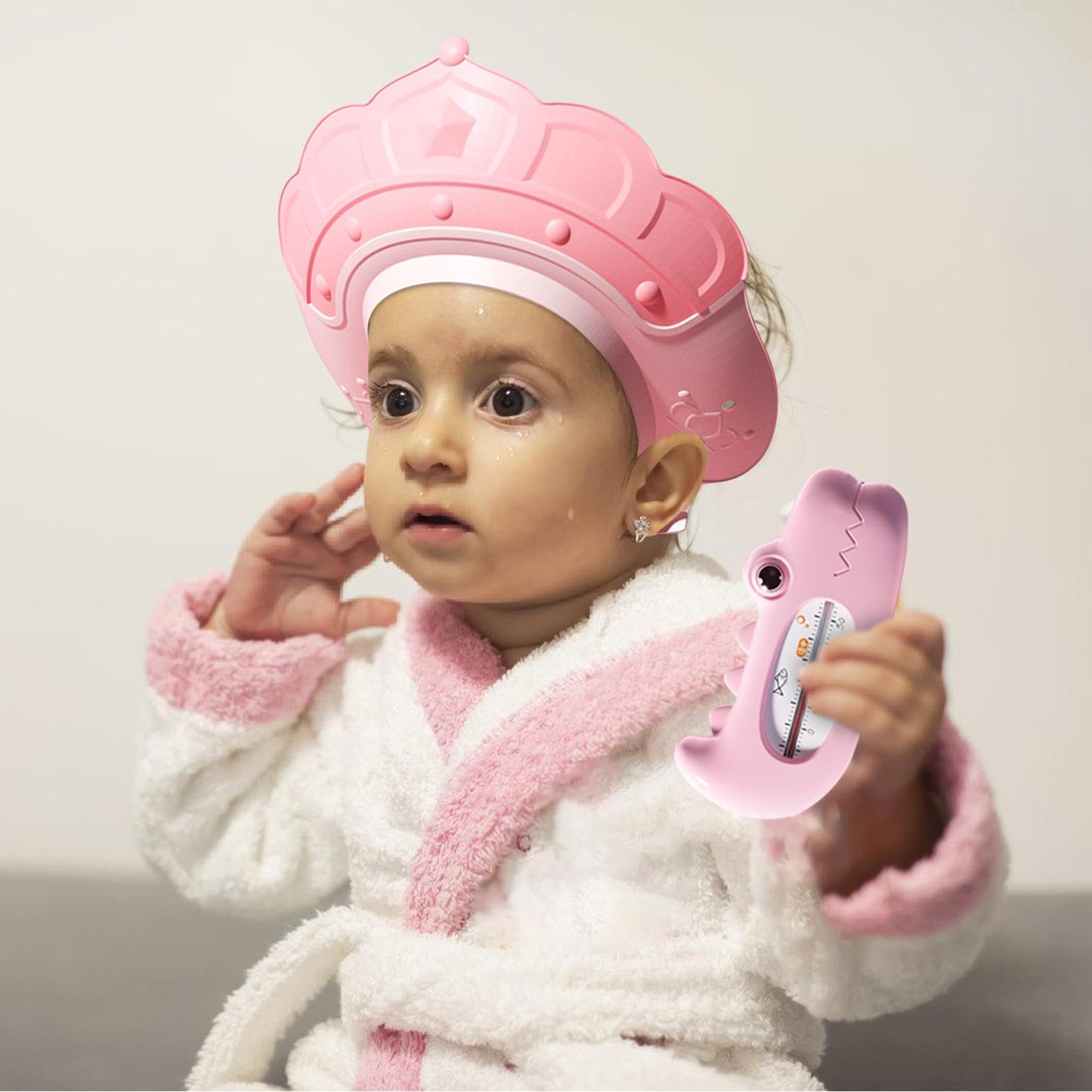 Fovolat Kids Bathing Hat with Water Temperature Gauge & Shampoo Cup - Adjustable Hair Washing Cap with Massage Brush for Toddler Bath Time Fun | Perfect for Baby Shower, Spa Day & Sensitive Skin Care