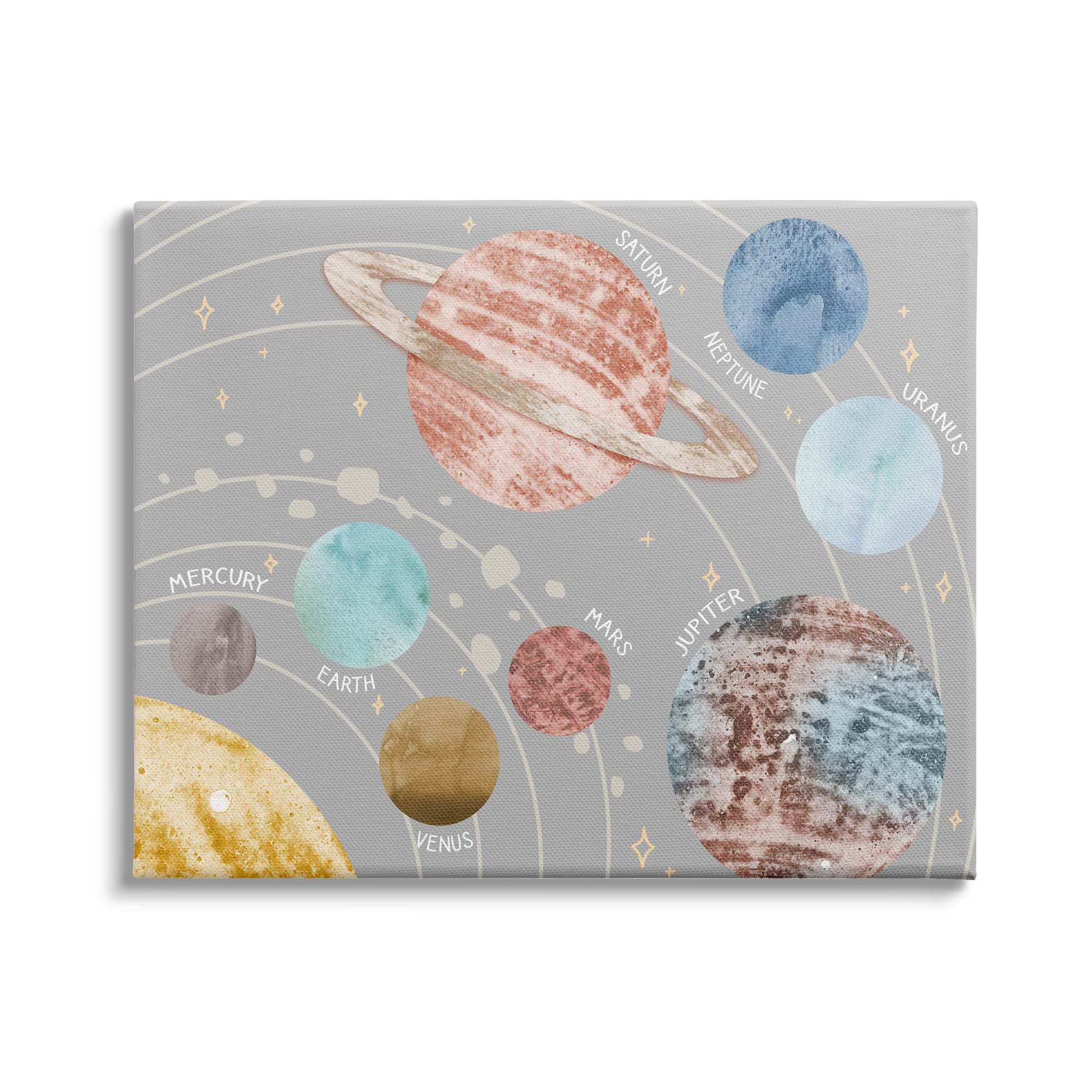 Stupell Industries Kids' Outer Space Planets Abstract Solar System Canvas Wall Art - 48x36 Grey - Designed by Daphne Polselli - Perfect for Nursery, Kids Room & Classroom Decor