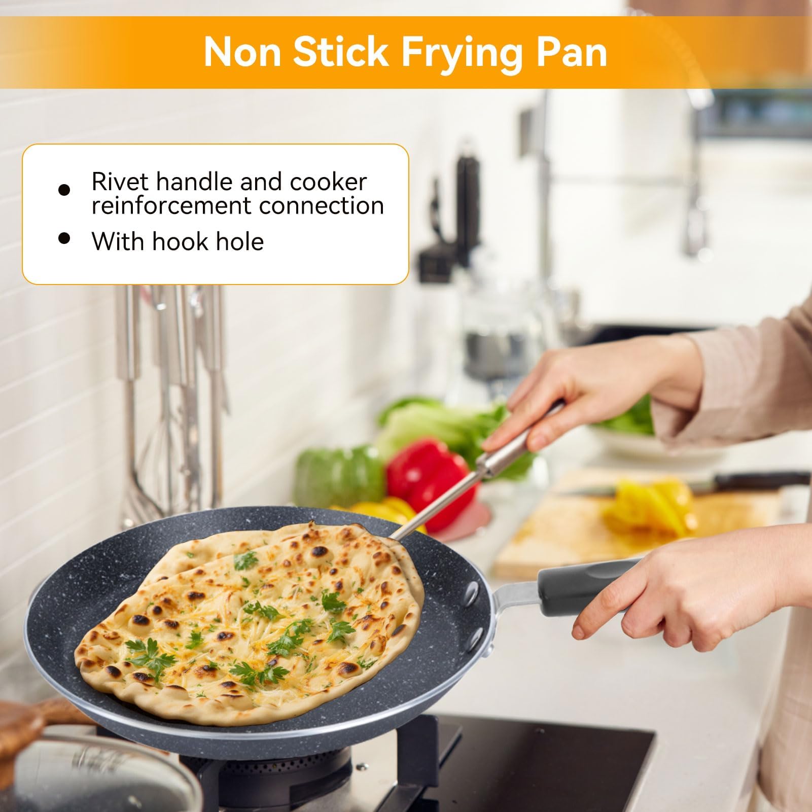 Non-Stick Frittata Pan with Ergonomic Handle - Universal Skillet for Pancakes, Crepes & Flat Omelettes - Perfect for Breakfast, Brunch & Healthy Cooking at Home