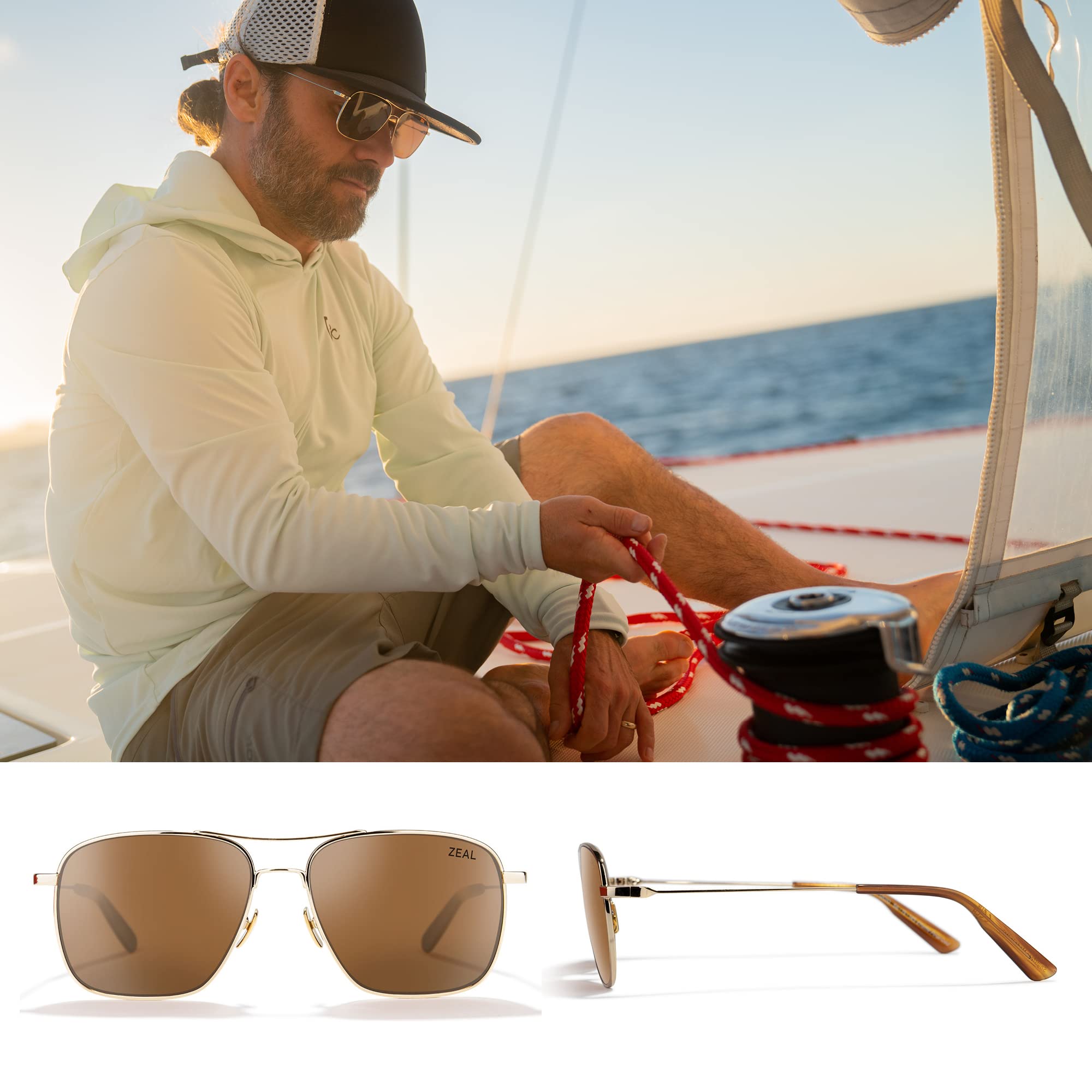 Zeal Optics Pescadero Square Aviator Polarized Sunglasses for Men & Women - UV Protection, Anti-Glare, Lightweight Frame - Perfect for Driving, Fishing & Outdoor Activities