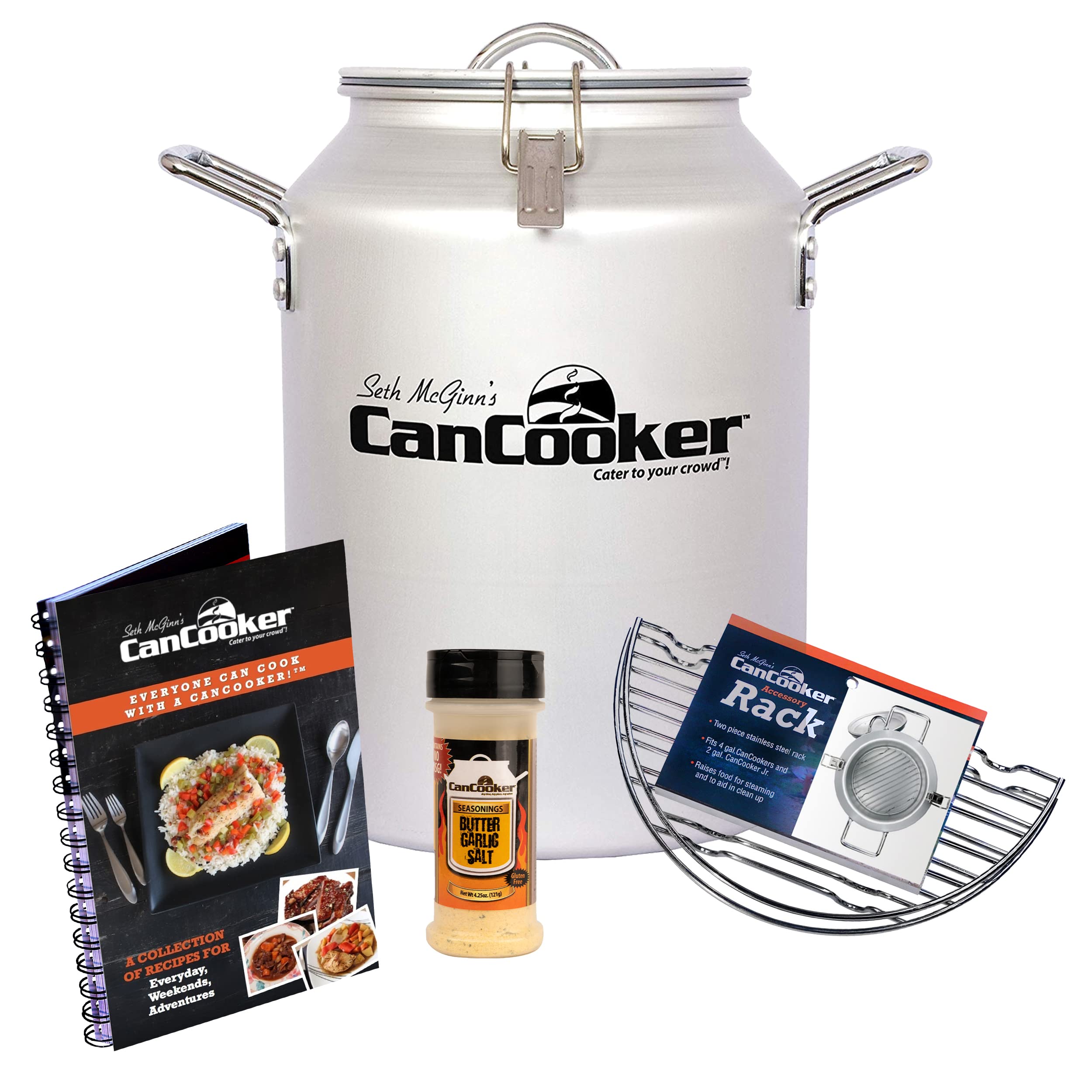 CanCooker 4 Gallon Portable Steam Cooker for Camping - Includes Cooking Rack, Butter Garlic Salt Seasoning & Cookbook | Perfect for Outdoor Cooking, RV Trips & Backpacking Meals