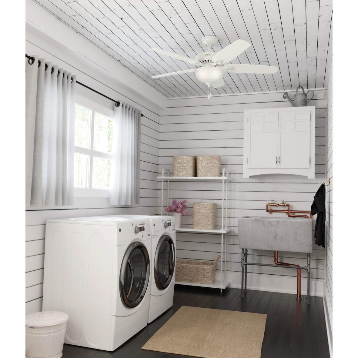 Hunter Fan Builder Deluxe 52-Inch Indoor Ceiling Fan with Light Kit & Pull Chain - 5 Reversible Blades - Snow White Finish - Model 50570 - Perfect for Living Room, Bedroom & Kitchen Cooling in Summer & Warm Air Circulation in Winter
