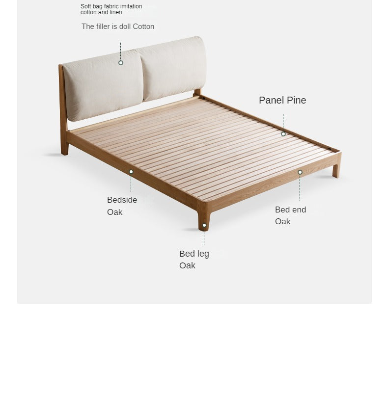 Solid Oak and Black Walnut Wood Fabric Soft Bed - Premium Handcrafted Wooden Bed Frame for Bedroom, Durable and Stylish Home Furniture for Master Bedroom, Guest Room, or Kids Room