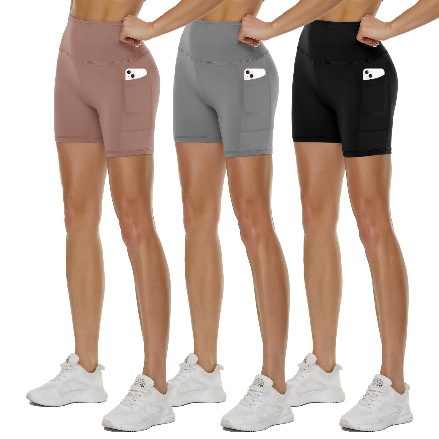 3 Pack High Waisted Biker Shorts for Women - 3