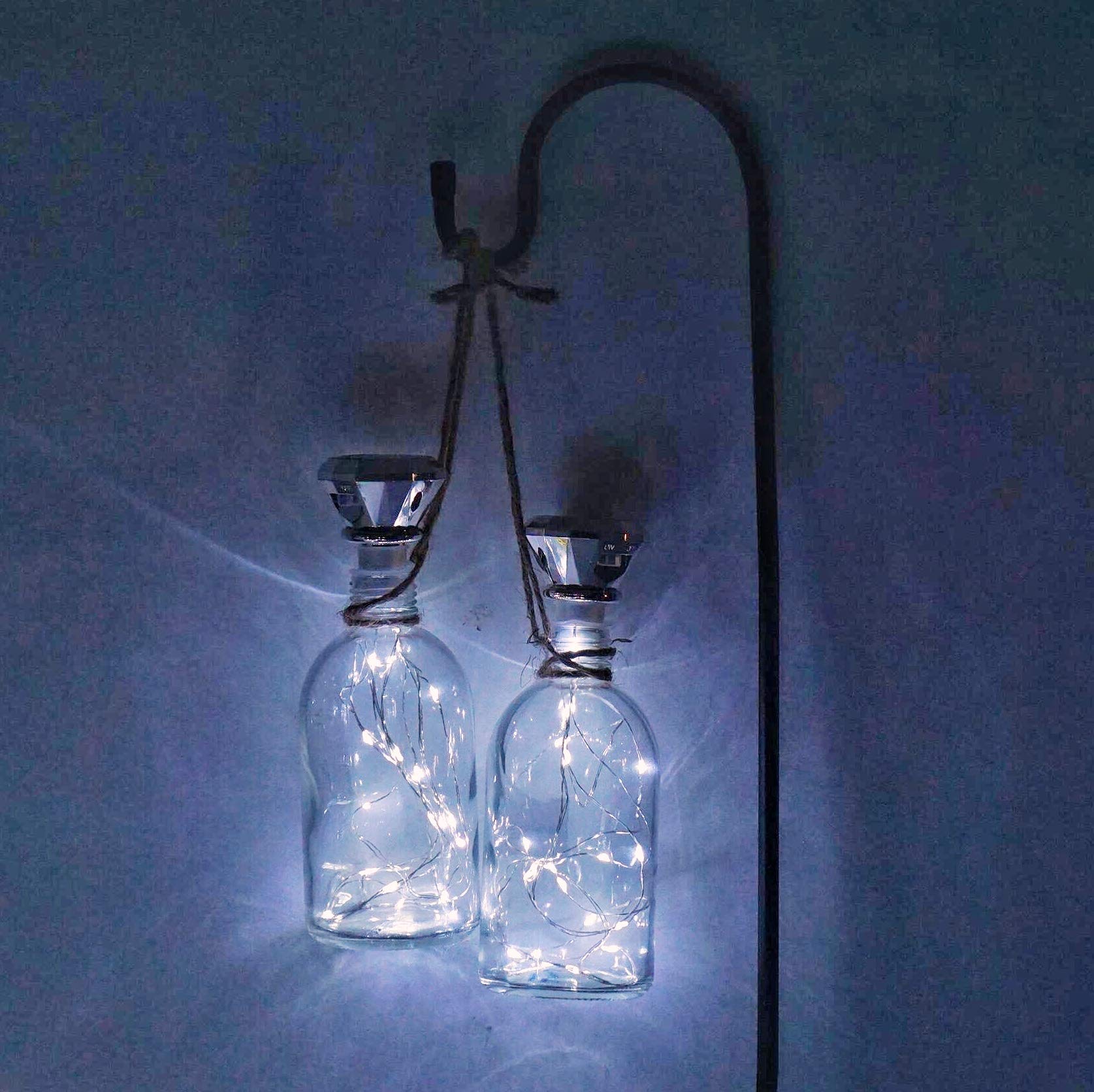 10 Pack Solar Wine Bottle Lights - 20 LED Diamond Cork Fairy String Lights, Waterproof Outdoor for Garden, Wedding, Patio (Cool White) - Perfect for Romantic Evenings & Outdoor Decor