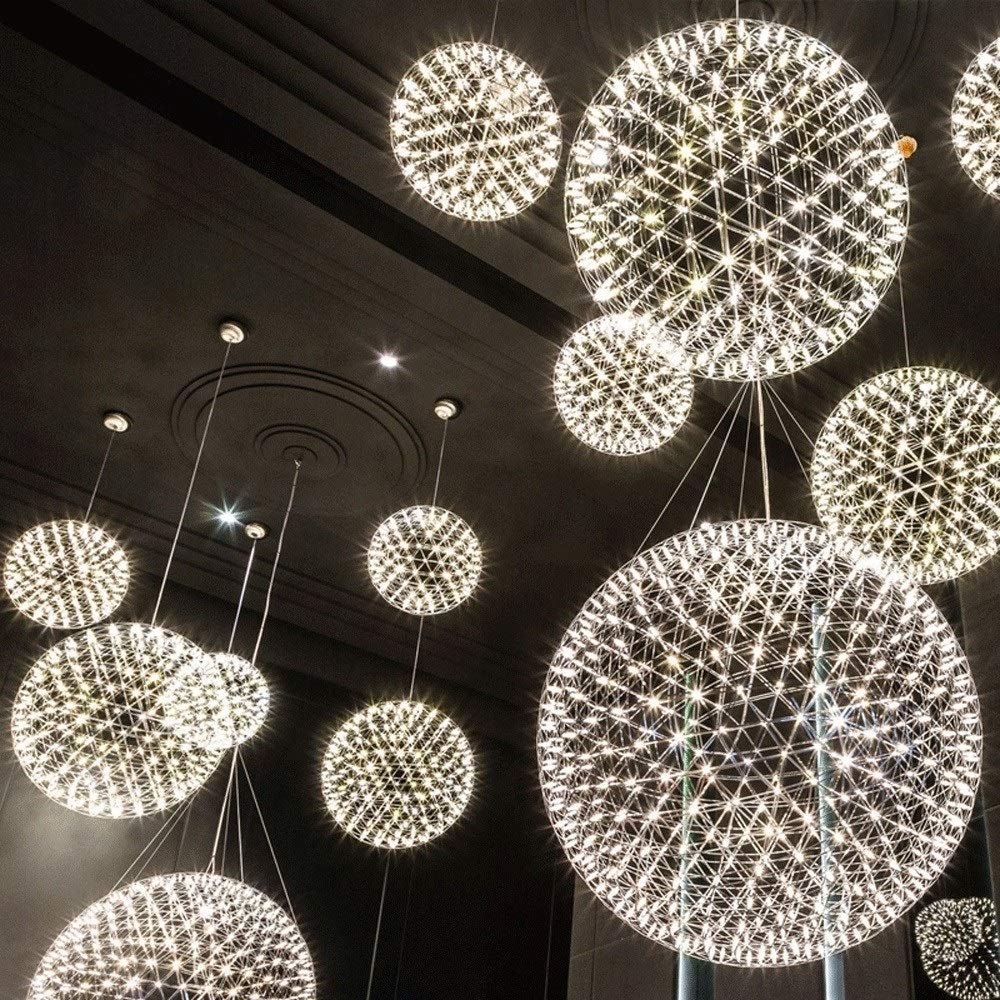 Modern LED Chandelier Lamp - Warm White Firework Spark Ball Ceiling Light, Stainless Steel Spherical Pendant Light for Dining Room, Living Room & Bedroom Decoration | Energy-Efficient Dimmable Lighting Fixture for Home & Restaurant