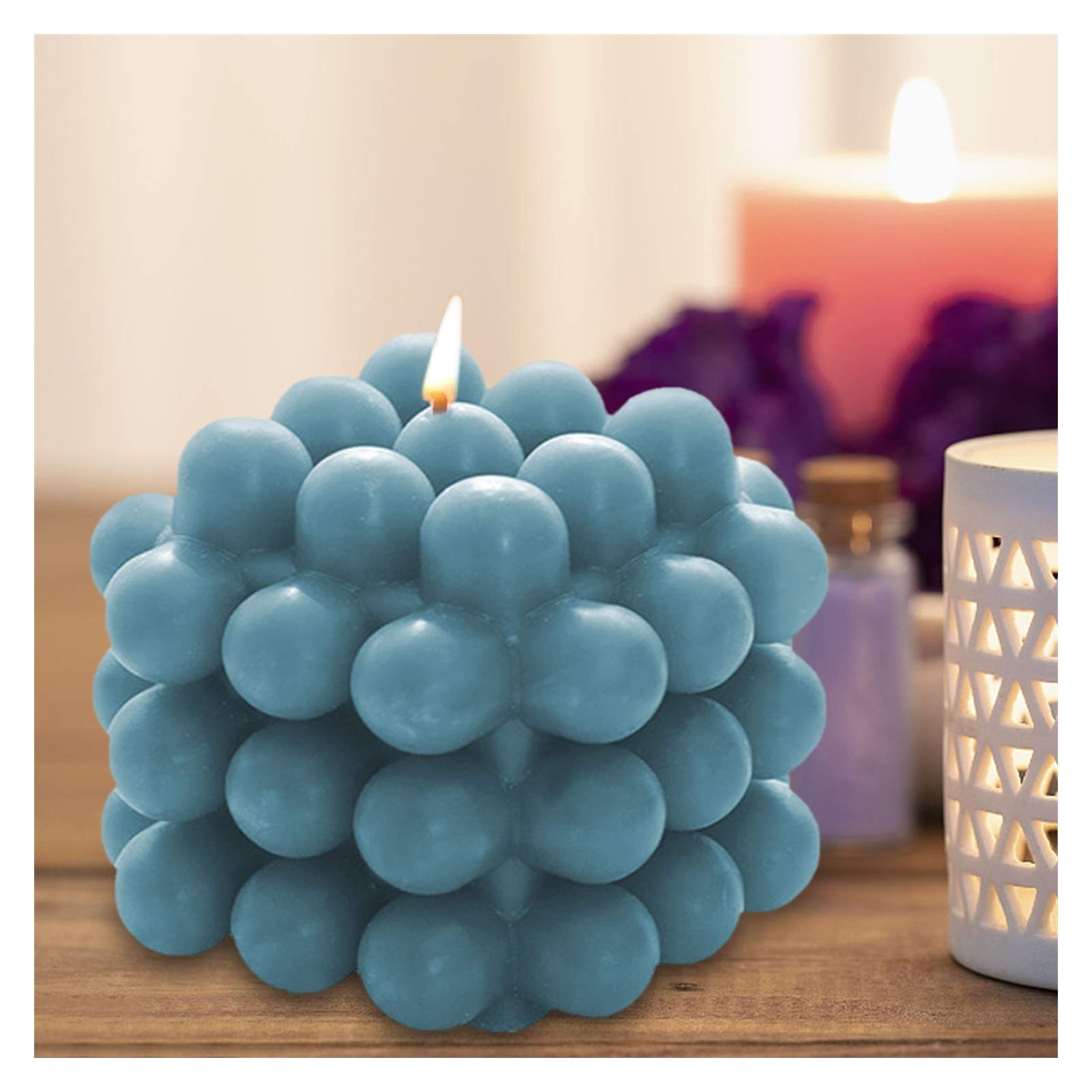 Blue Soy Wax Aromatherapy Cube Candle - Cute Scented Relaxing Candles for Birthday Gifts, Romantic Dates & Home Decor | Eco-Friendly Small Candles for Stress Relief & Mood Enhancement