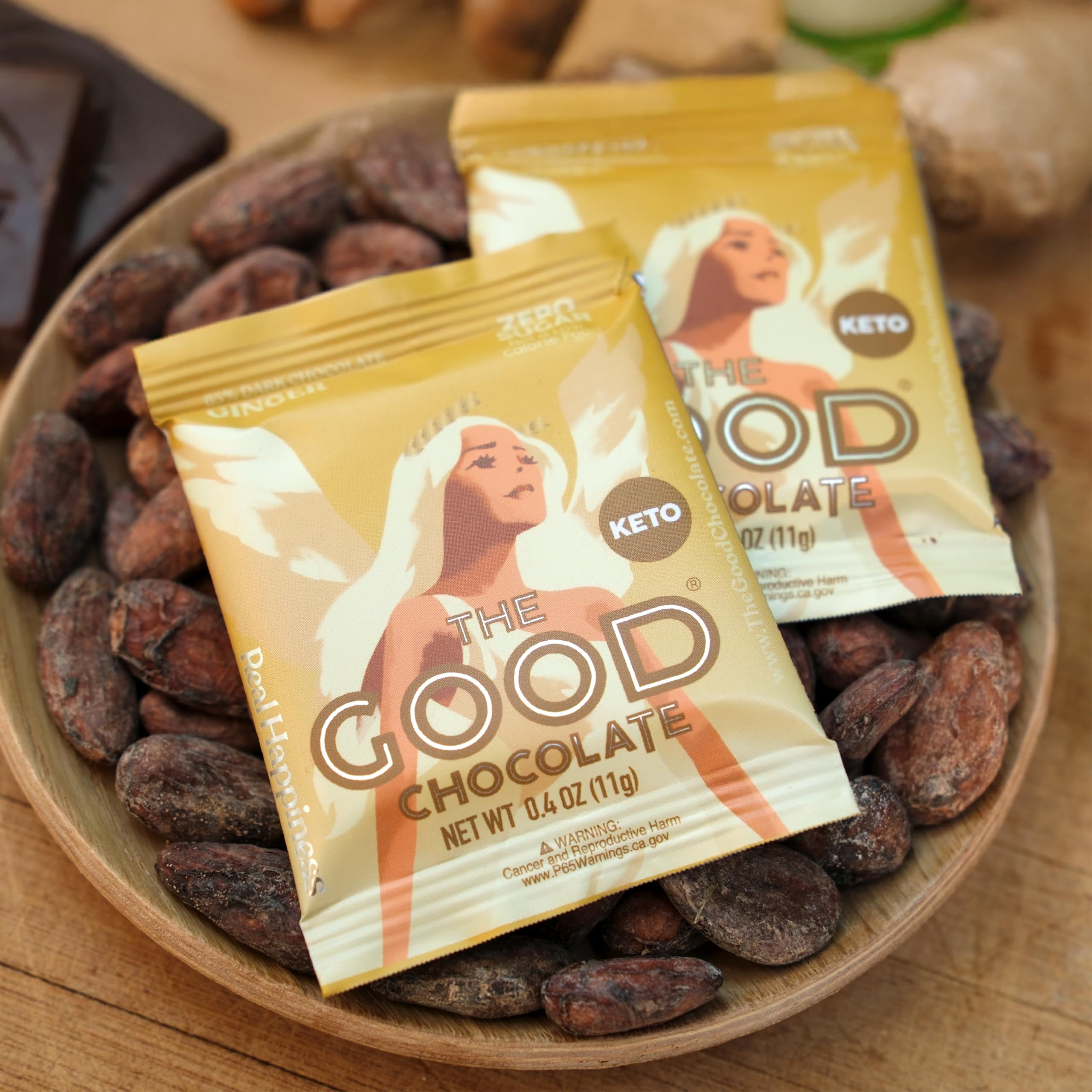 The Good Chocolate - Sugar-Free Ginger Chocolate Squares | Low Carb, Low Calorie Vegan Snack | 24-Piece Family Pack | Perfect for Keto Diet, Healthy Treats & Gift Giving