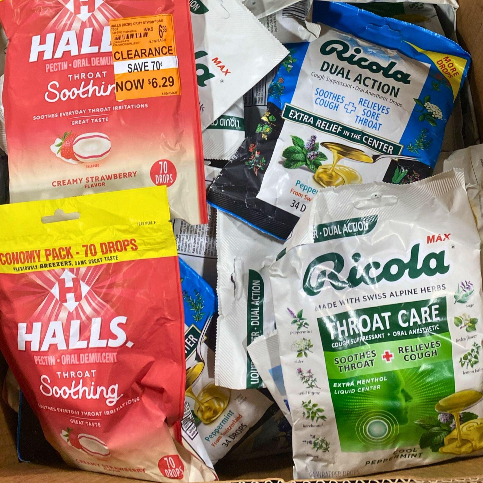 Ricola & Halls Assorted Cough Drops and Throat Lozenges Mix - 55 Pcs Bulk Pack - Soothe Sore Throat & Relieve Cough for Travel, Work, and Home Use