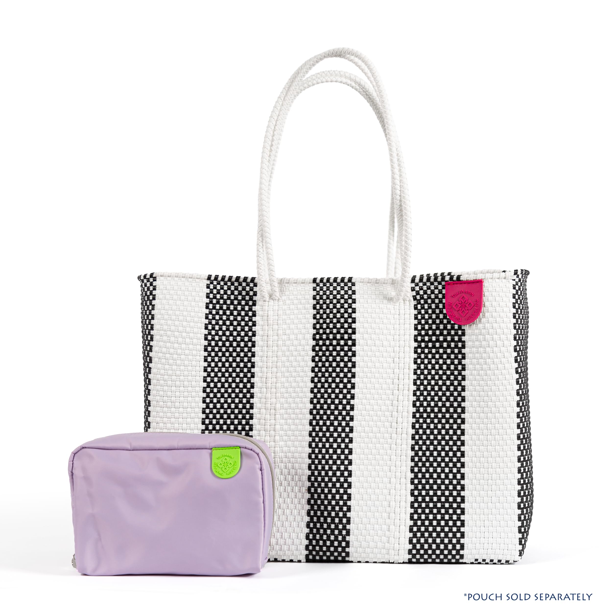 Eco-Friendly Zebra Woven Super Tote Bag - Handwoven Recycled Plastic Mexican Beach Bag - Black & White Water-Resistant Summer Tote for Beach, Shopping & Travel