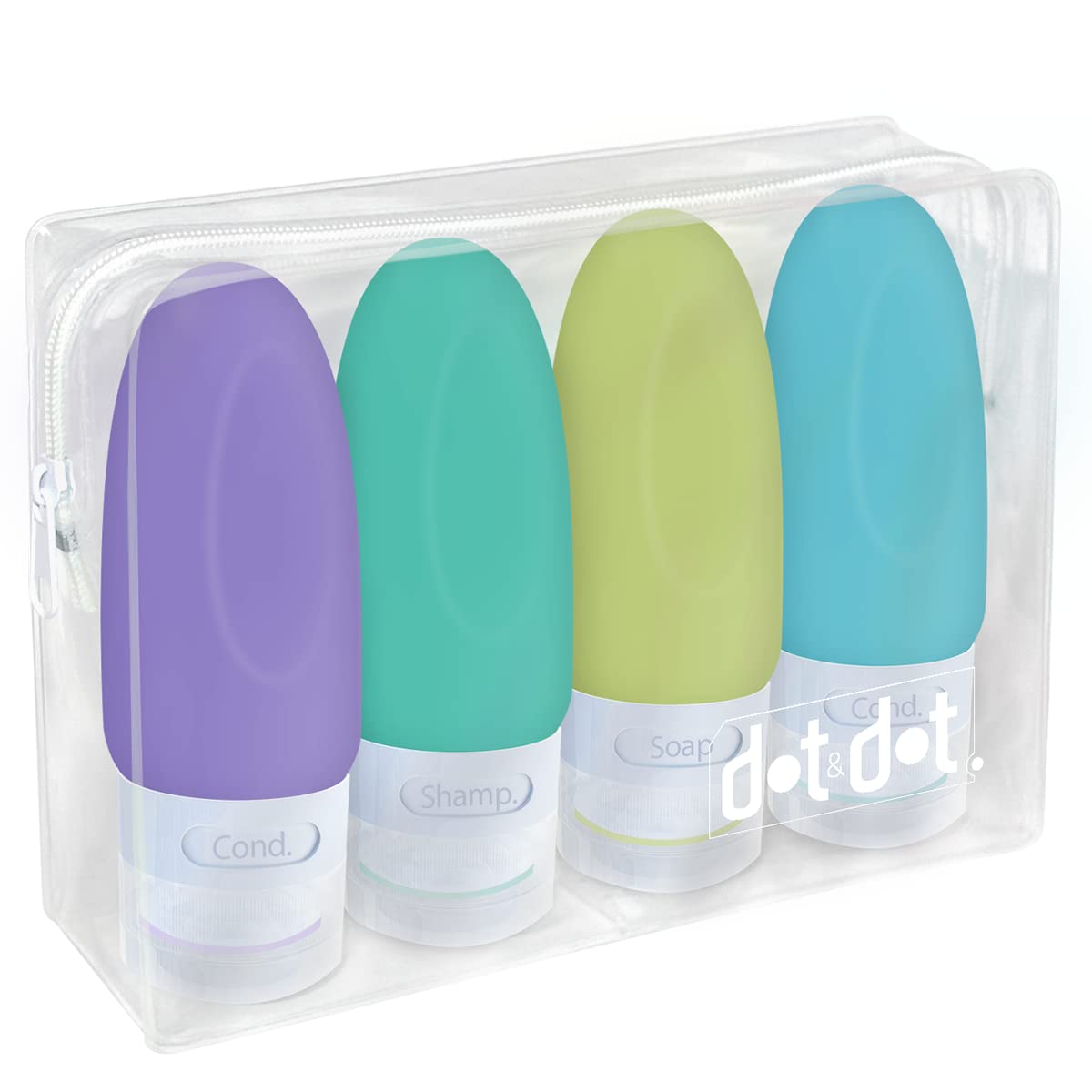Leak Proof Travel Bottles Set - 4 Pack 2 oz BPA-Free Silicone Containers for Toiletries (Purple/Green/Yellow/Blue) | TSA Approved for Airplane Carry-On | Perfect for Shampoo, Lotion & Cosmetics Travel Organization