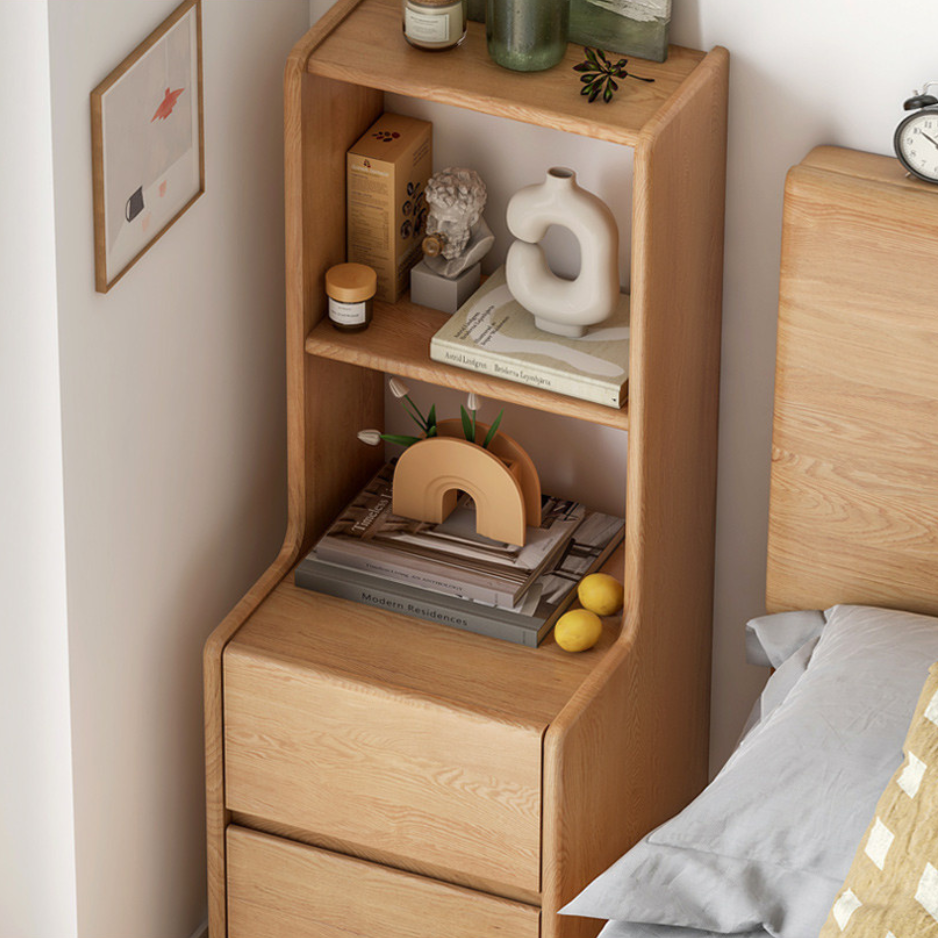 Solid Oak Wood Multifunctional Nightstand with High Section - Perfect for Bedroom, Living Room, and Home Office Storage