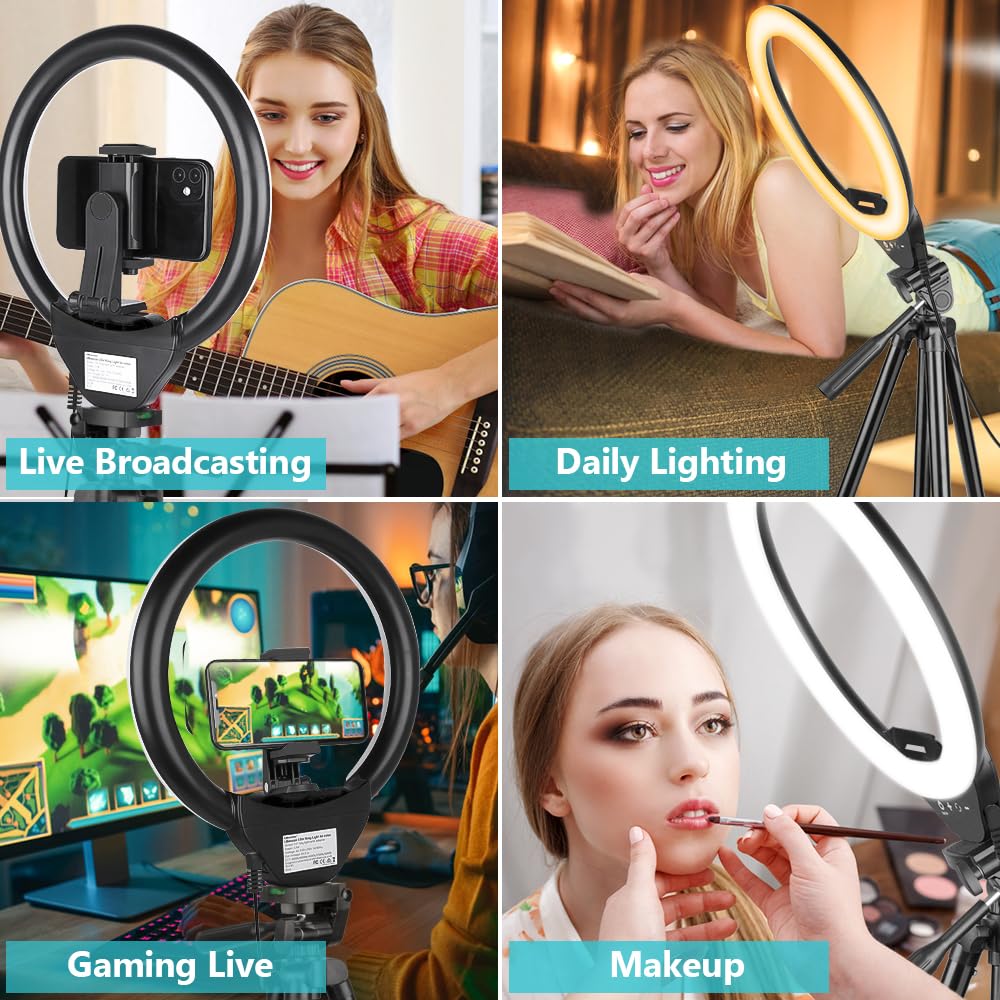 Sensyne 10'' Ring Light with 50'' Extendable Tripod Stand - LED Circle Light with Phone Holder for Live Streaming, Makeup, YouTube Videos & TikTok - Compatible with All Smartphones - Perfect for Home Studio, Beauty Vlogging & Content Creation