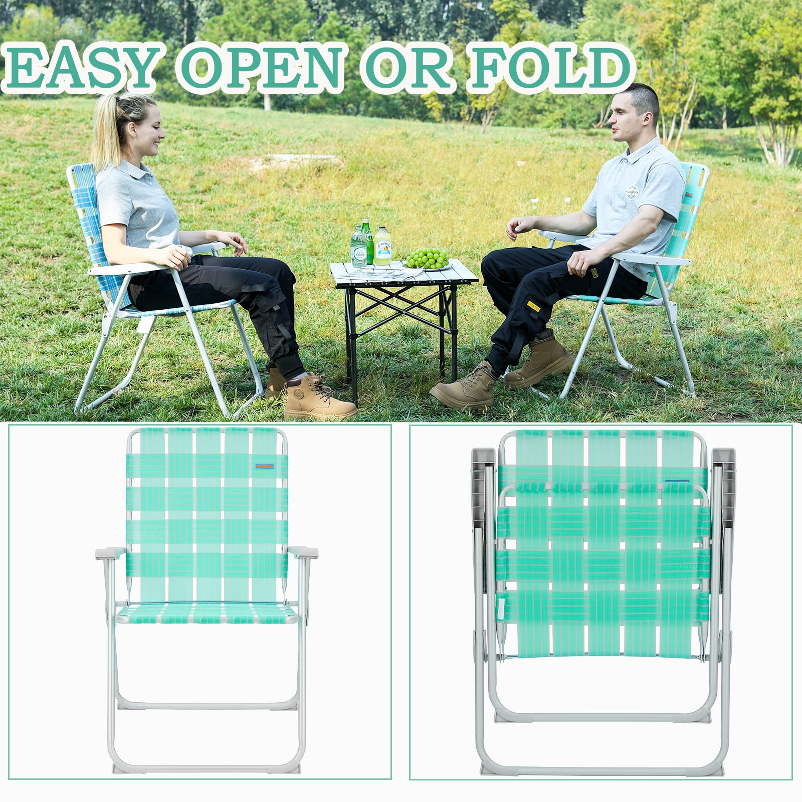WEJOY Extra Wide Oversized Folding Beach Chair - Lightweight Aluminum Webbed Lawn Chair for Adults, Portable Camping Chair with Off-Ground Design - Perfect for Beach, Backyard, Camping, Picnics & Outdoor Events