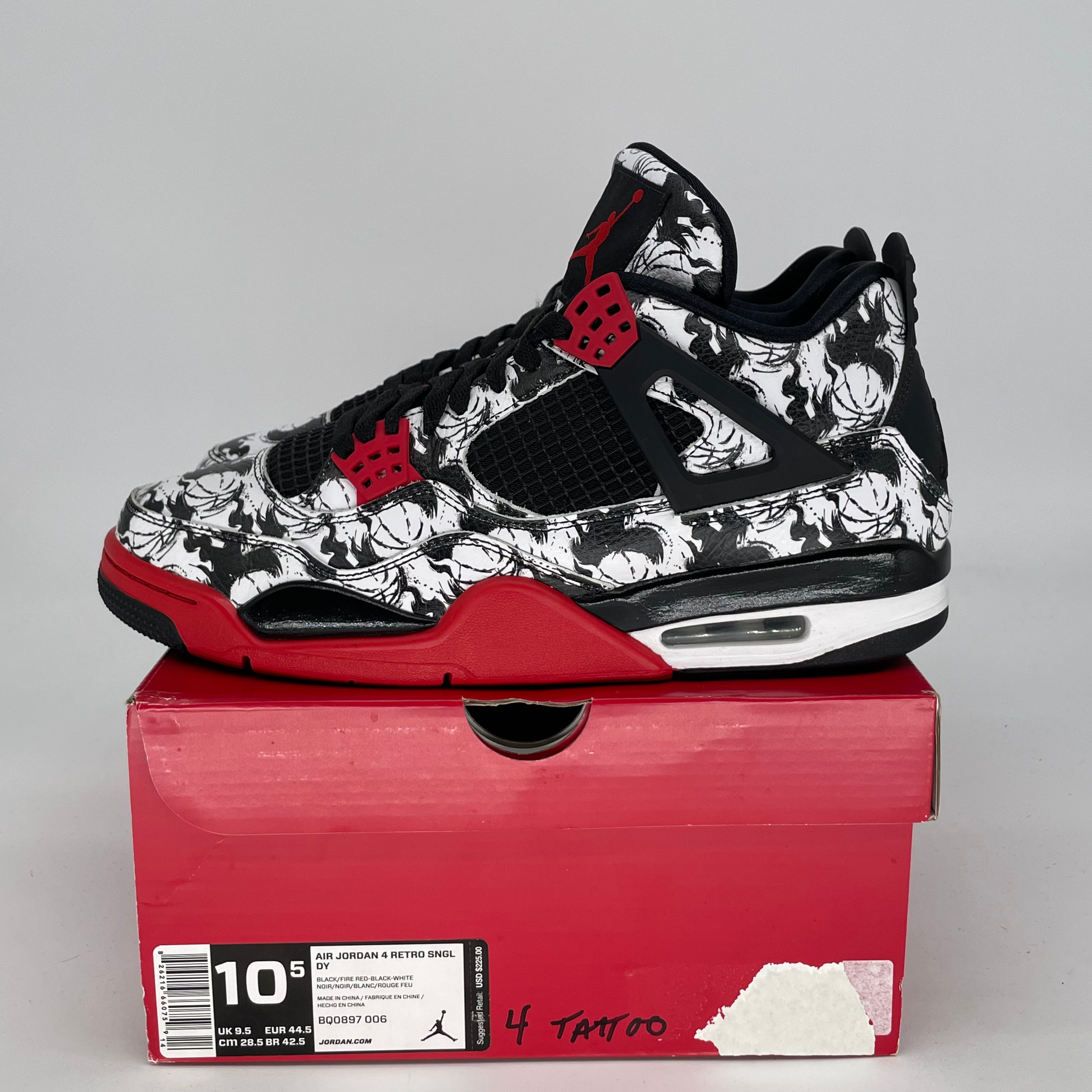AIR JORDAN 4 TATTOO Men's Basketball Shoes Size 10.5/12W BQ0897-006 Black - Perfect for Streetwear, Sneaker Collecting & Casual Wear