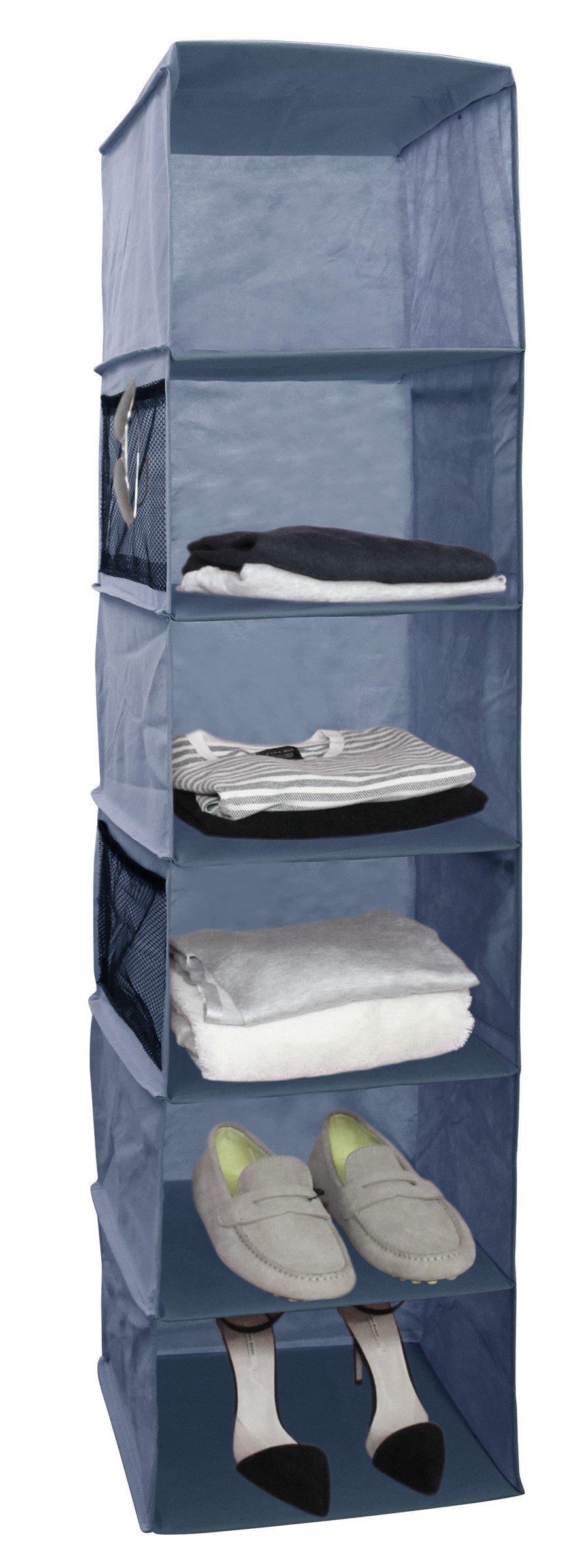 6-Shelf Hanging Sweater Closet Organizer for Wardrobe Storage - Navy & Dusty Blue - Space-Saving Closet Organizer for Sweaters, Scarves, and Accessories - Perfect for Bedroom, Closet, and Dorm Organization