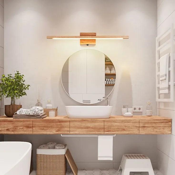 Rustic Linear Wooden LED Mirror Lights - Modern Bathroom Vanity Lighting for Home Decor & Makeup Area - Perfect for Bedroom, Dressing Room, and Spa