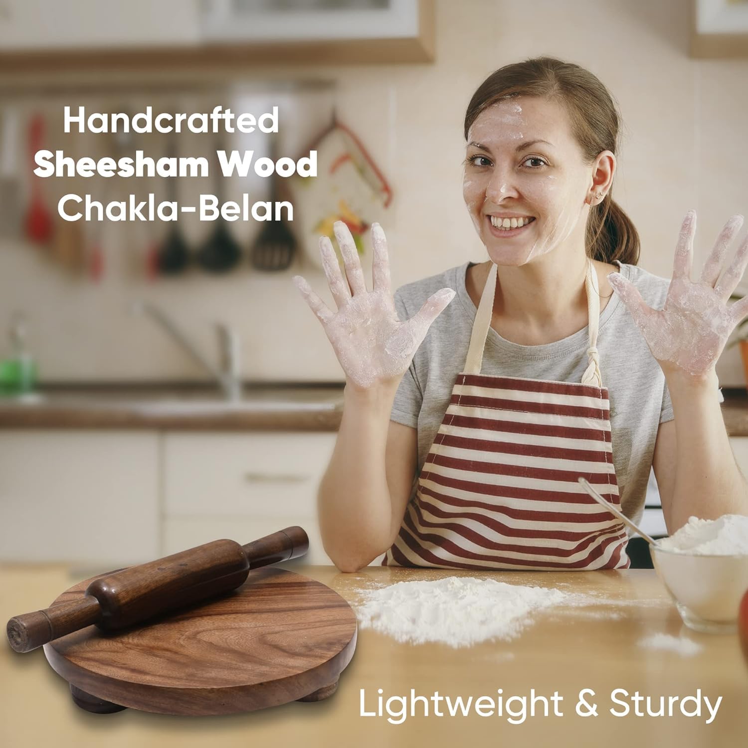 Premium Sheesham Wood Chakla Belan Set - 10 Inch Rosewood Rolling Pin & Board for Roti, Chapati, Dough - Ideal for Indian Cooking, Baking, and Homemade Flatbreads