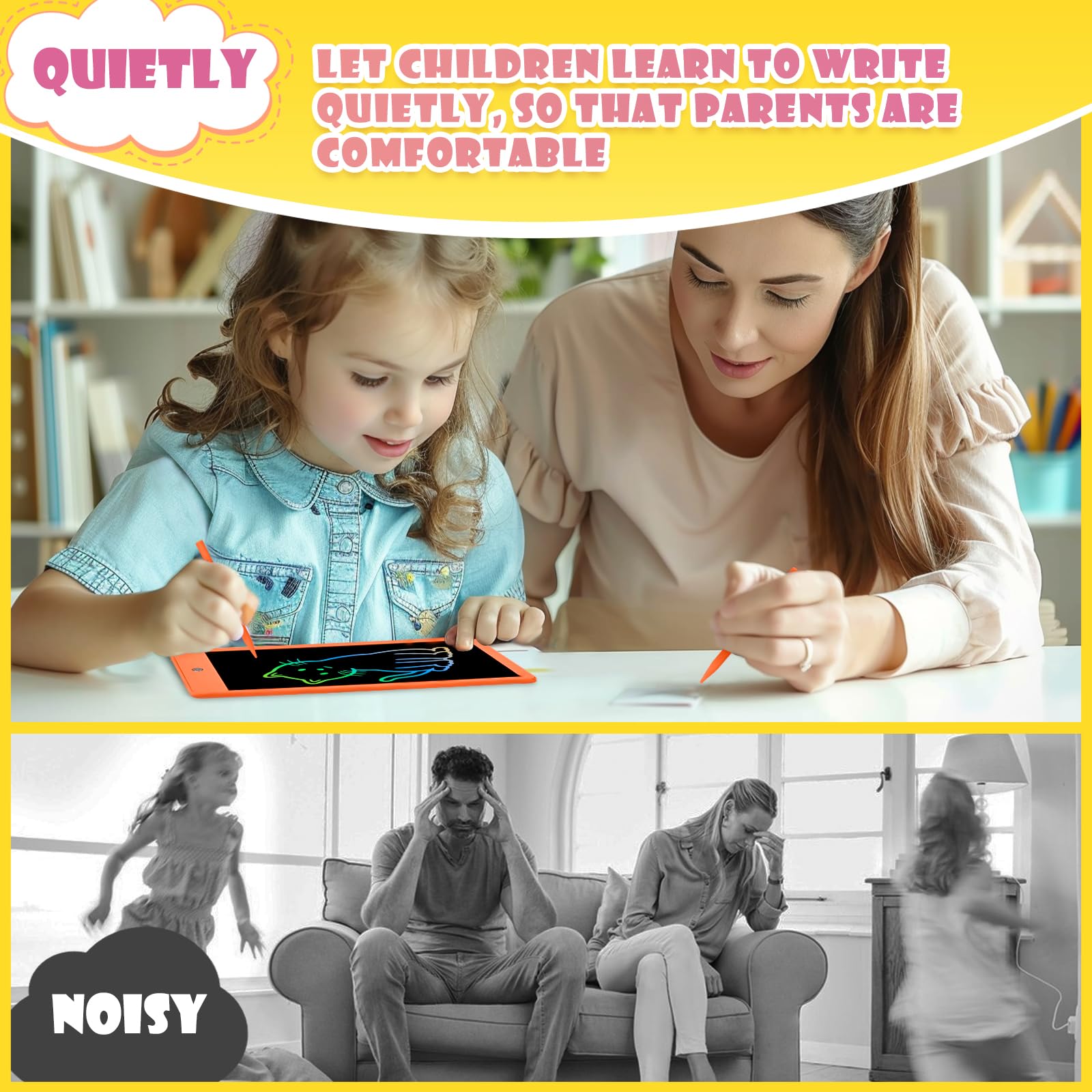 EooCoo 10 Inch LCD Writing Tablet for Kids Ages 3-7 - Mess-Free Drawing Pad, Educational Travel Toy, Birthday Gift for Girls & Boys - Perfect for Car Rides, Airplane Travel & Home Learning Activities