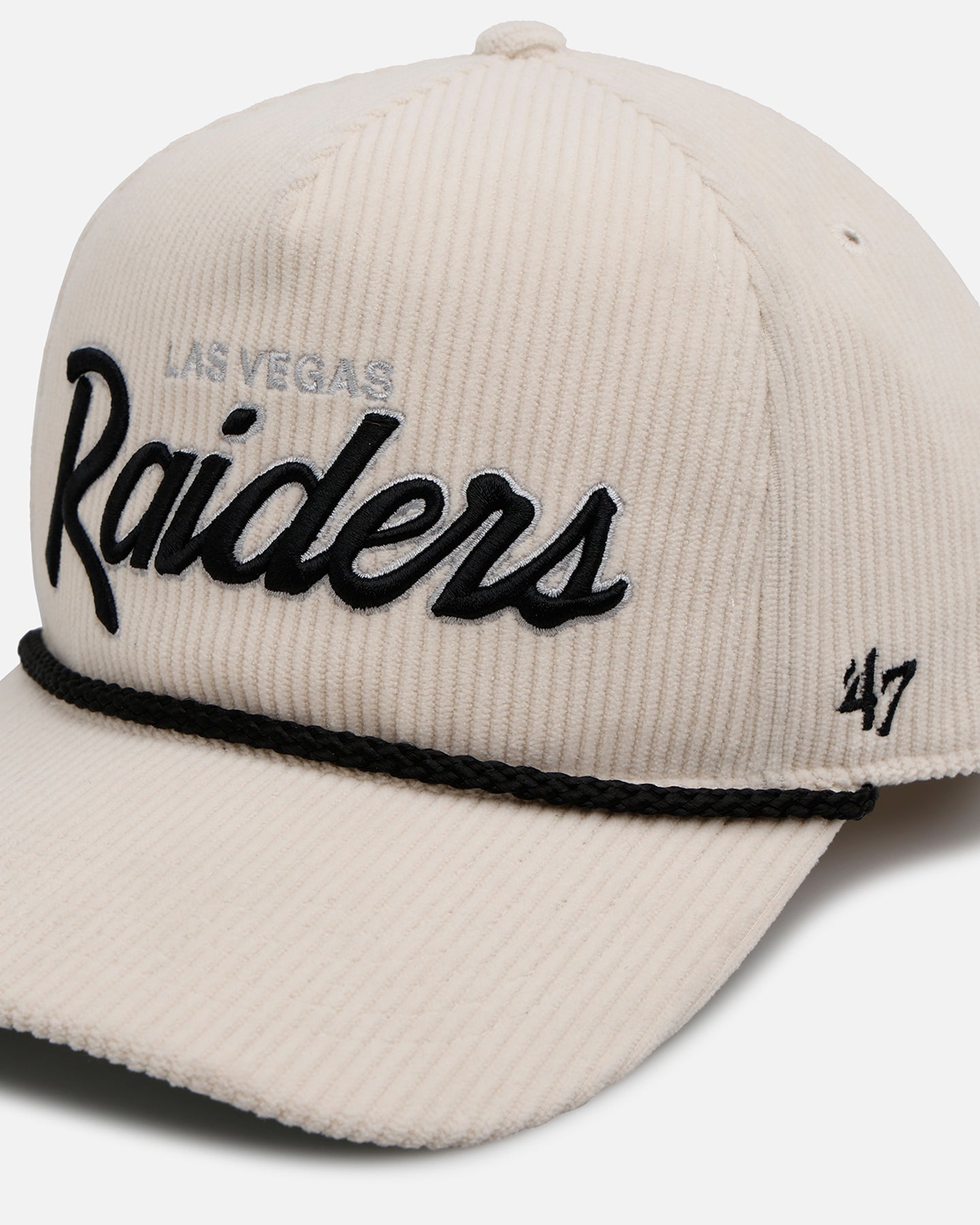 47 Brand Las Vegas Raiders 'Natural Script' Premium Corduroy Snapback Hat - Official NFL Licensed Adjustable Cap for Men & Women - Perfect for Game Day, Sports Events & Casual Wear