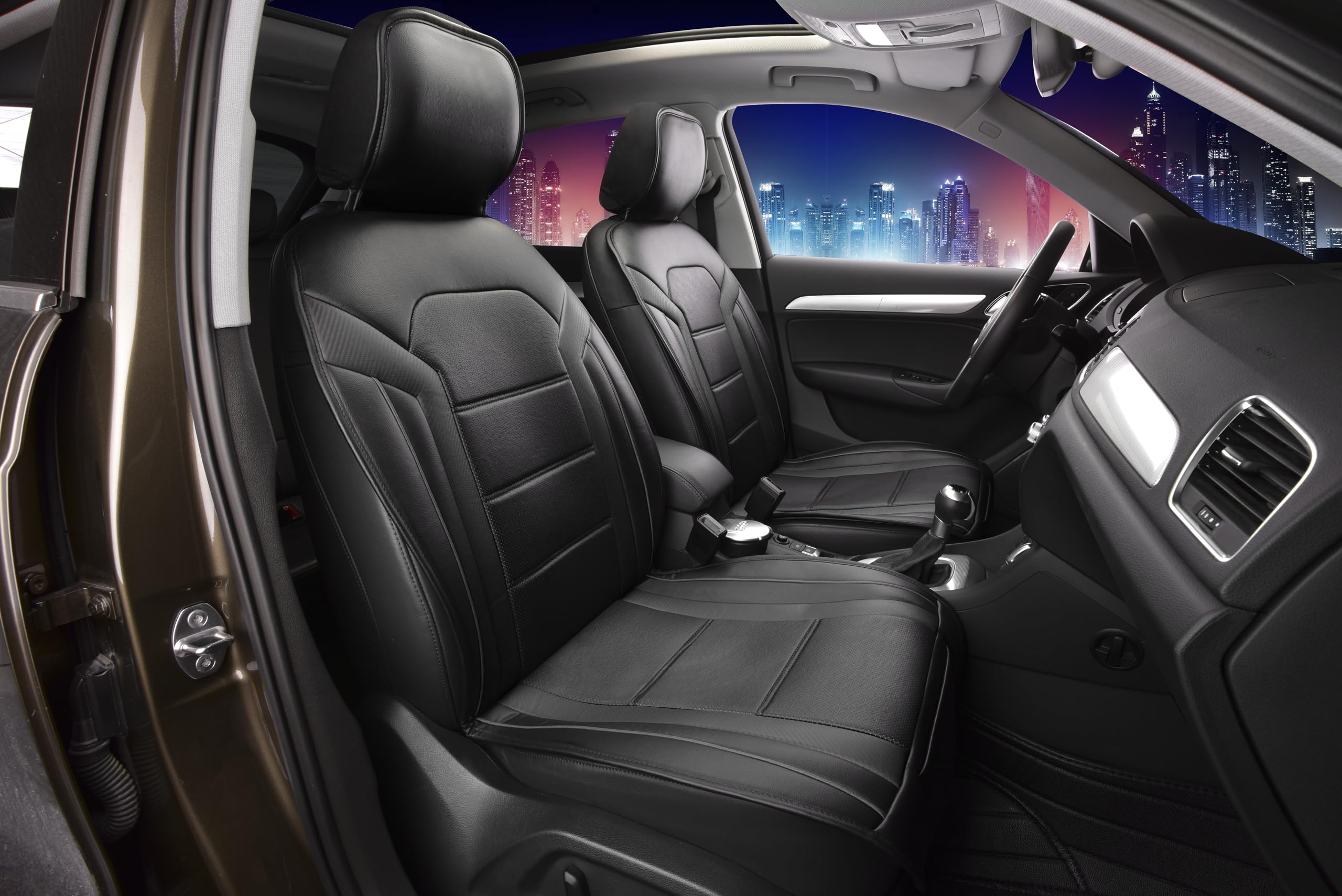 FH Group Universal Faux Leather Car Seat Cushions - Low Back Seat Covers with Airbag Compatibility for SUV & Sedan (Black) - Perfect for Commuting, Road Trips & Office Use