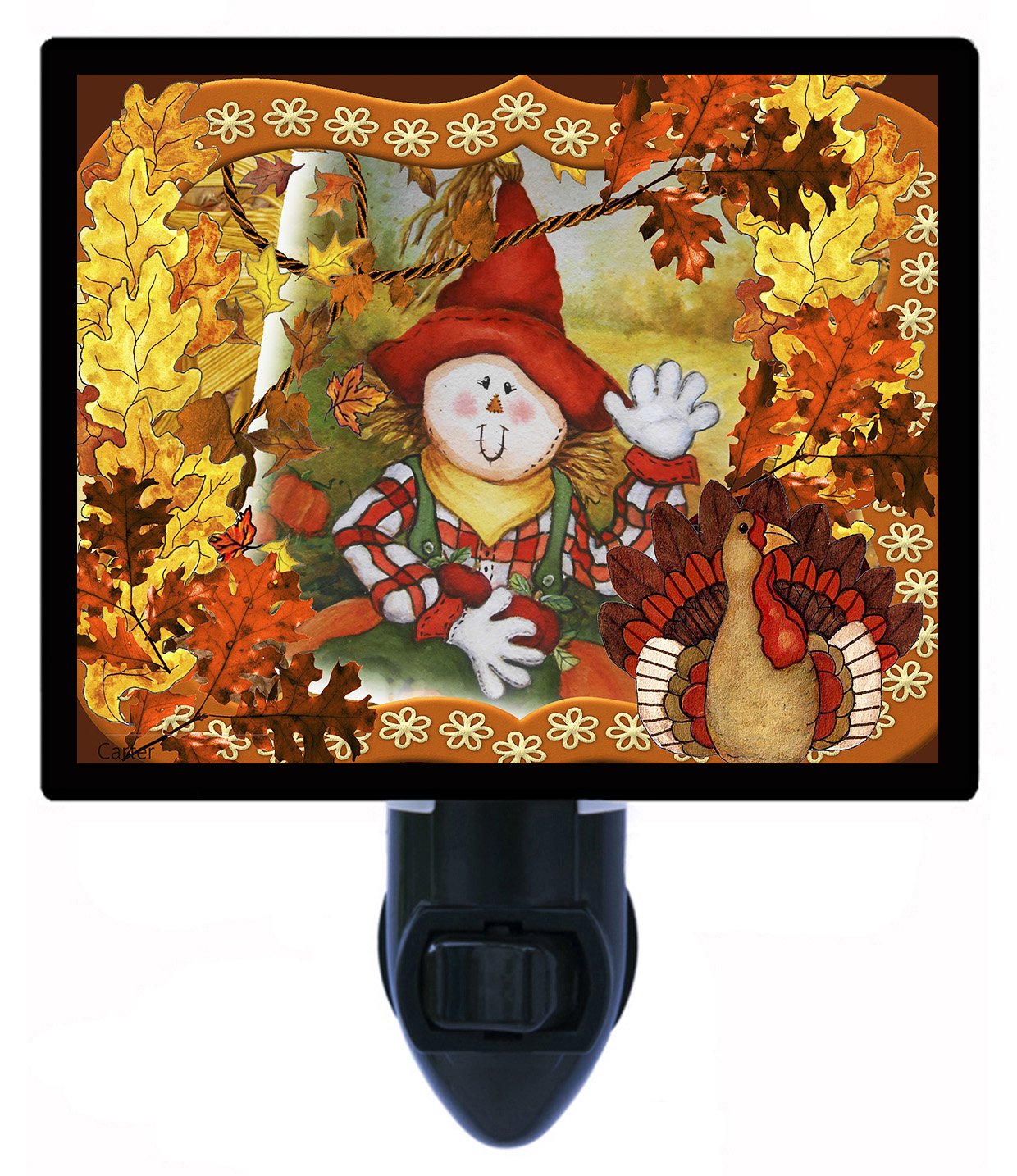 Autumn Night Light with Scarecrow and Fall Leaves Design - Perfect for Bedroom, Nursery, and Halloween Decor