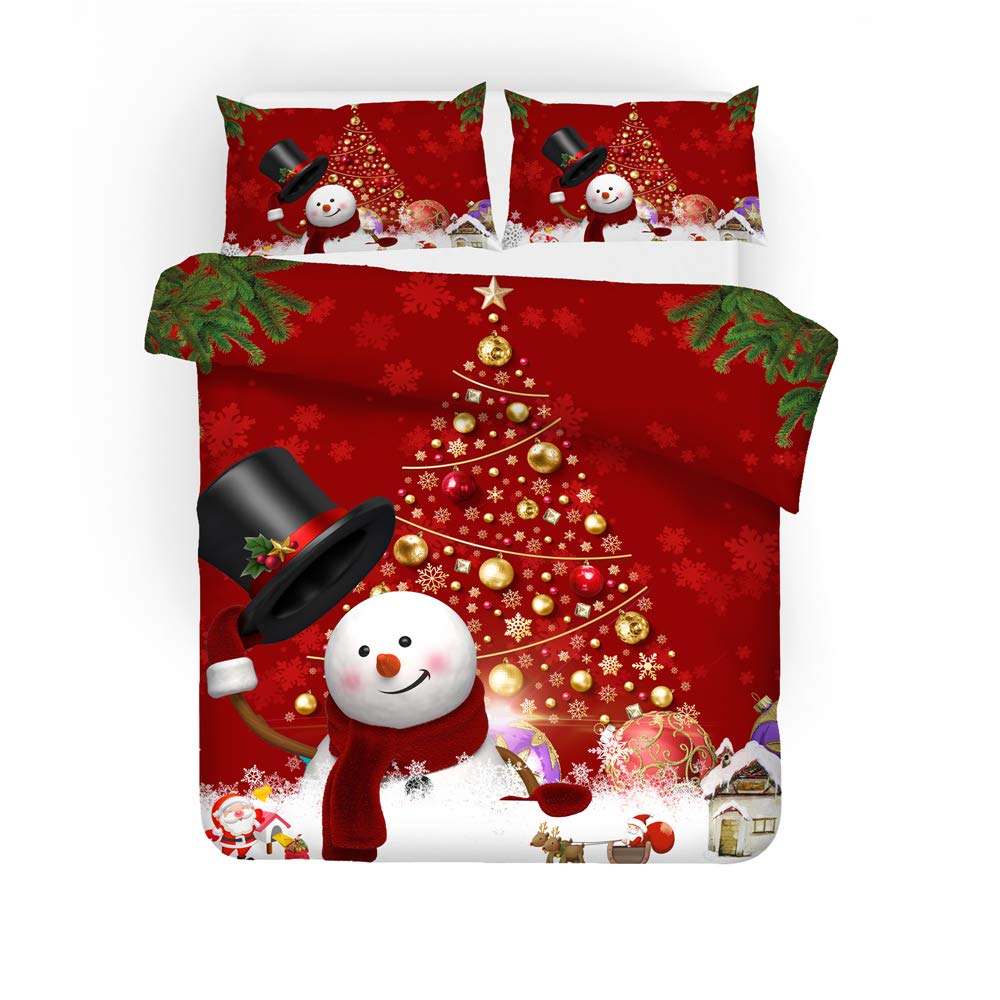 REALIN Christmas Duvet Cover Set - Santa Claus Holiday Bedding with Tree, Elk & Snow Sled Design - 2/3/4PCS Quilt Cover, Sheets & Pillow Shams - Twin/Full/Queen/King Size - Perfect for Festive Bedroom Decor & Holiday Gift Giving