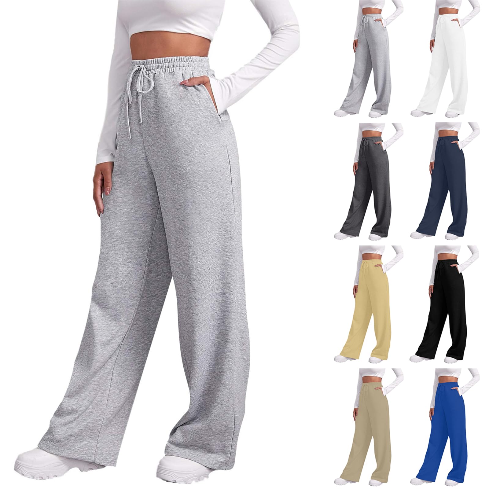 Women's Wide Leg Fleece Sweatpants - High Waisted Elastic Joggers with Pockets | Baggy Straight Leg Lounge Pants for Yoga, Running & Casual Wear