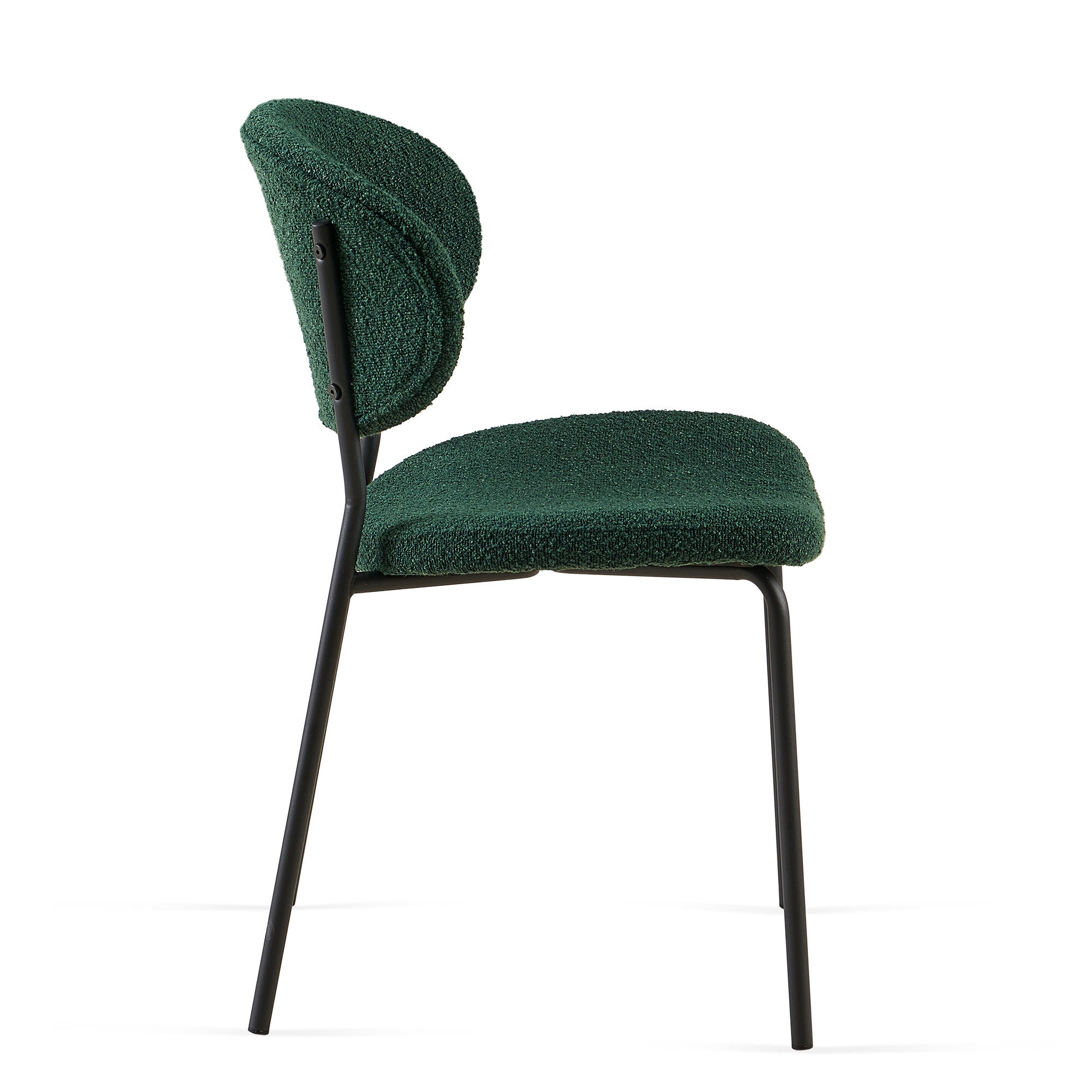 Dark Green Boucle Fabric Dining Chairs Set of 2 - Modern Upholstered Chairs with Sturdy Metal Legs for Dining Room, Kitchen & Living Room | Perfect for Small Spaces, Breakfast Nooks & Contemporary Home Decor