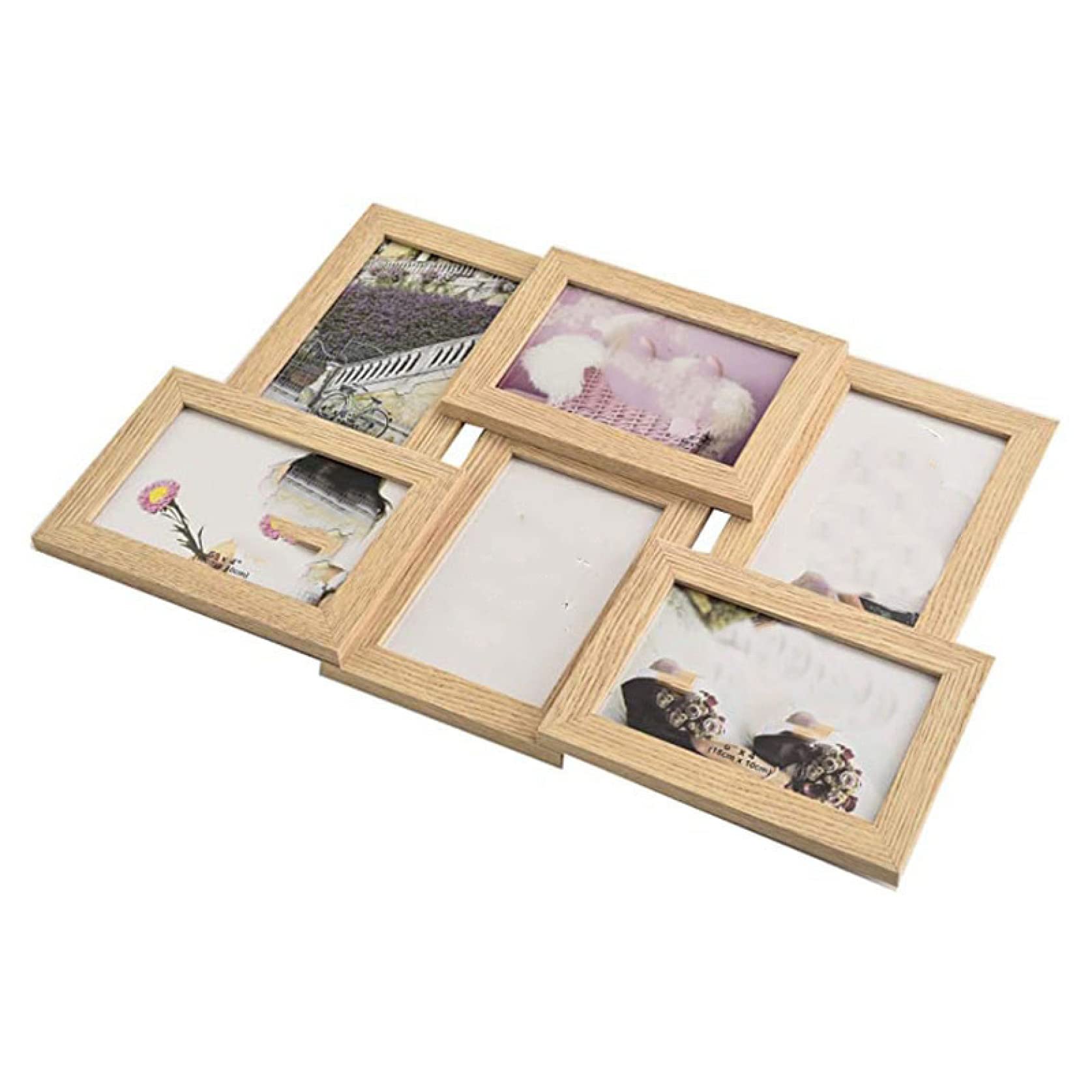 6 Photos 4x6 Inches Collage Wooden Picture Frames Set - Natural MDF Wall Mounting Multi Photo Display for Home, Office & Gift Giving