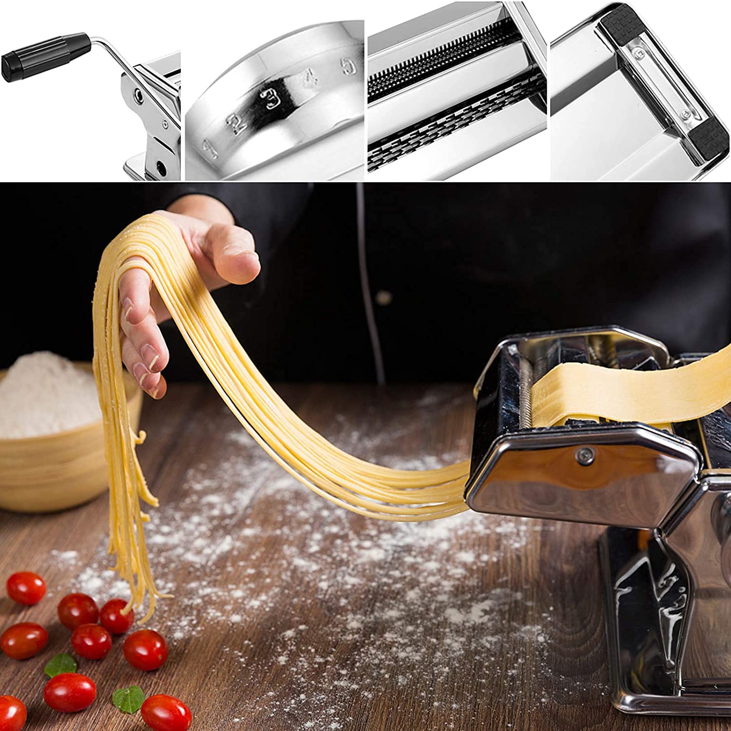 Devo Stainless Steel Manual Pasta Maker Machine - 7 Adjustable Thickness Settings for Homemade Spaghetti, Fettuccine & Lasagna | Perfect for Italian Cuisine, Family Cooking & Restaurant Use