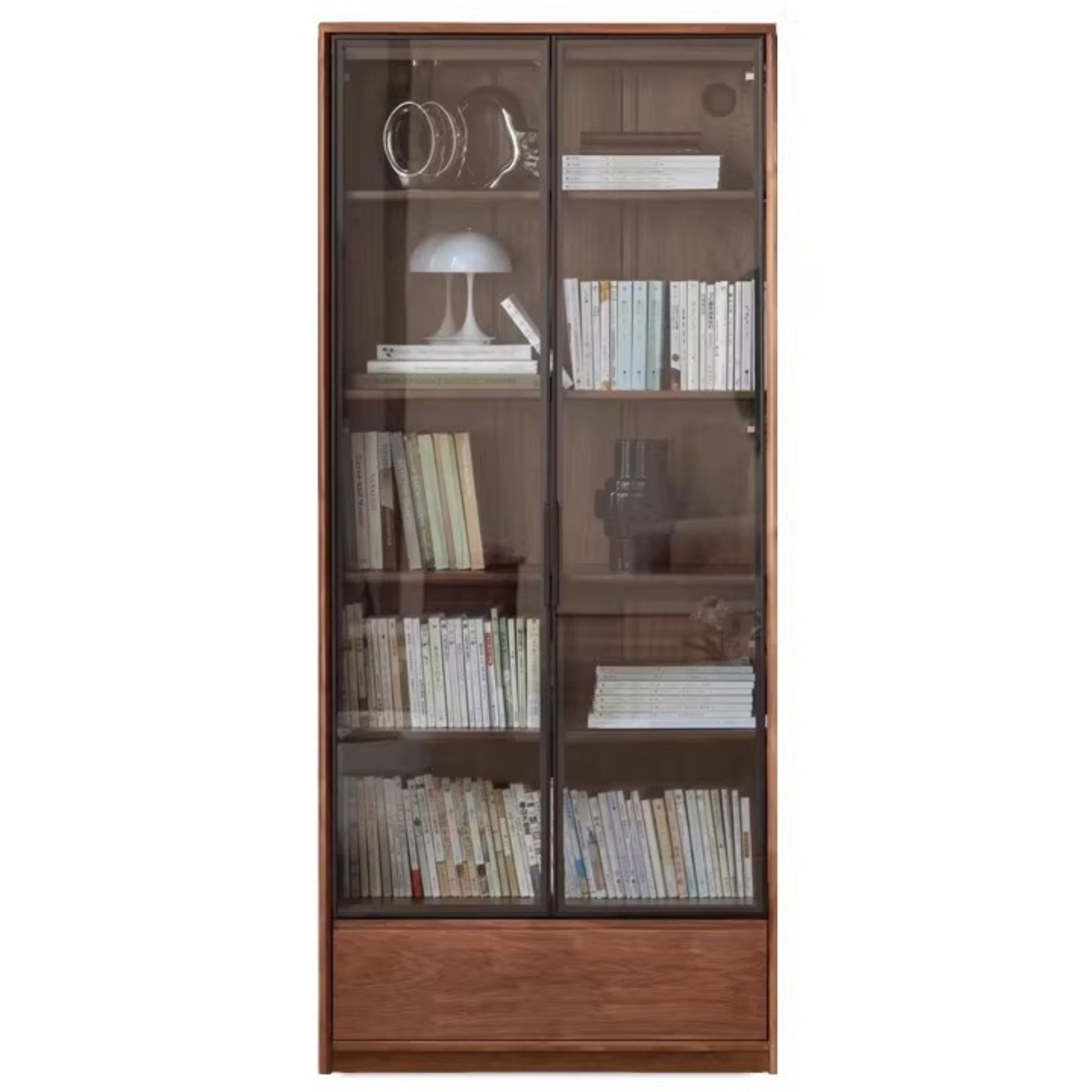Black Walnut Solid Wood Bookcase - Free Standing Adjustable Bookshelf for Living Room, Office & Study | Modern Home Storage Furniture