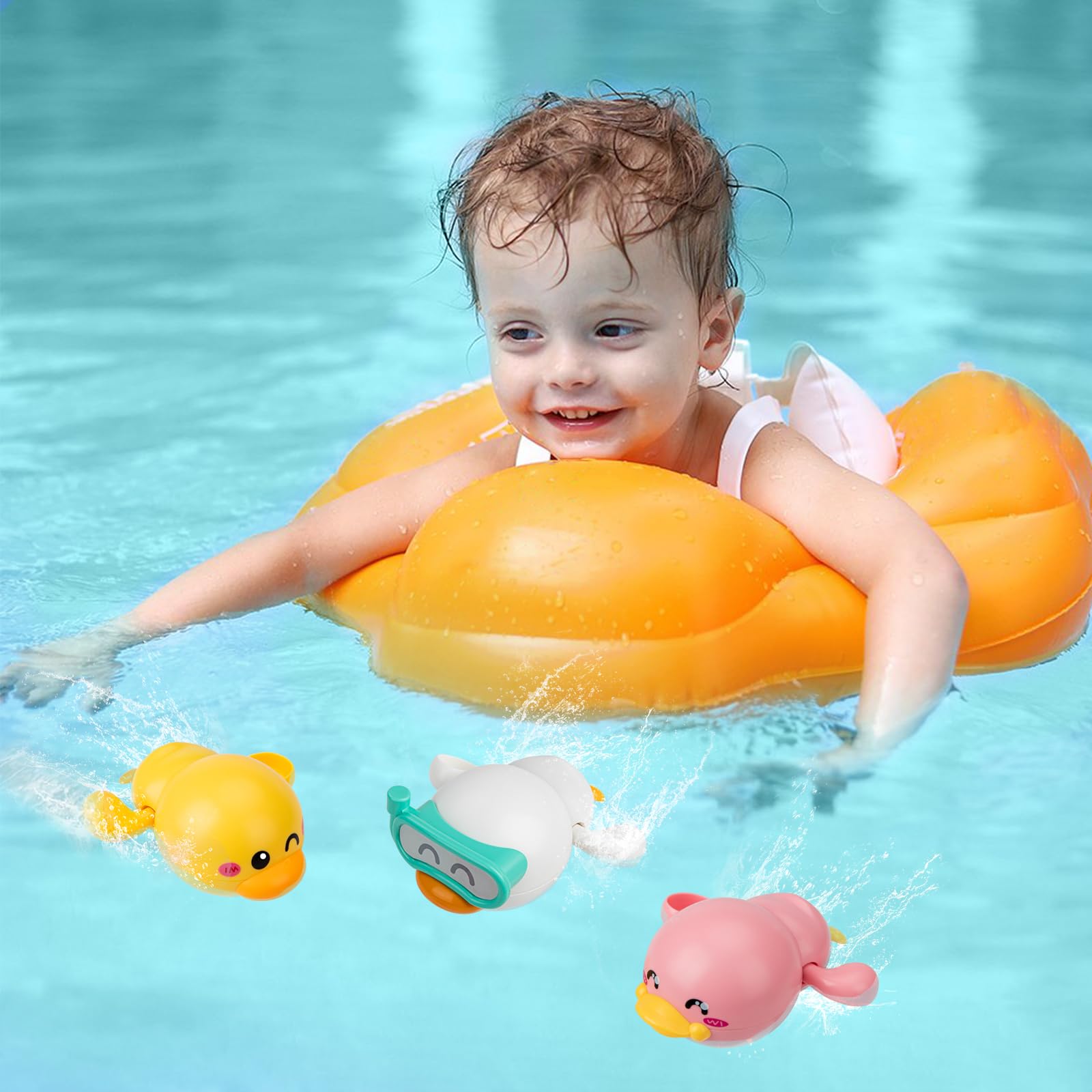 3 Pack Floating Duck Bath Toys for Toddlers 1-3 Years - Wind Up Swimming Pool Toys for Baby Boys & Girls - Fun Bathtub & Water Play Gifts for 1 Year Old Kids - Perfect for Bath Time, Pool Parties & Sensory Play
