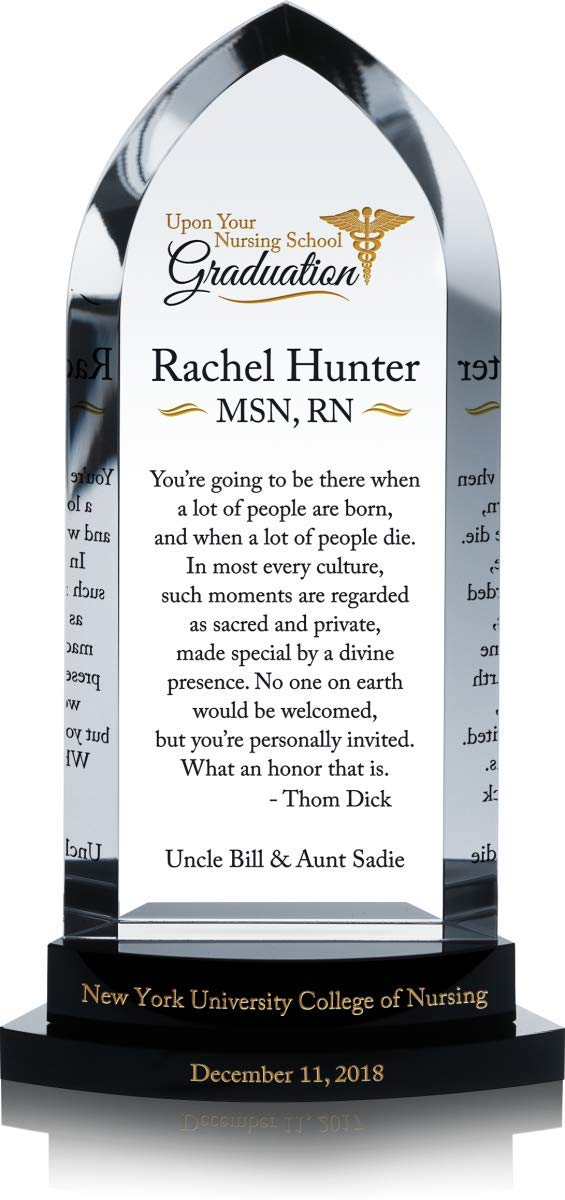 Personalized Crystal Nursing School Graduation Plaque - Custom Engraved with Name, School, Degree & Date - Unique RN BSN MSN Graduation Gift (10
