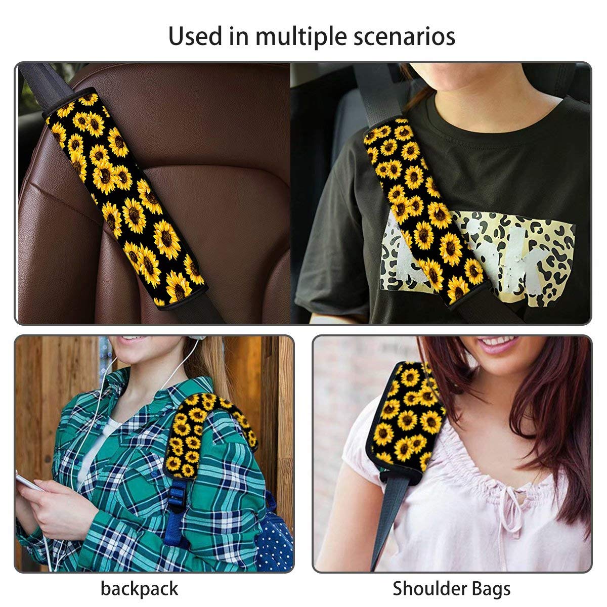Pensura 2-Pack Soft Comfort Car Seat Belt Pads Cover - Hawaiian Style Aqua Flower Print, Universal Shoulder Strap Cushions for Adults - Reduce Pressure & Enhance Driving Comfort for Long Trips, Commuting, and Road Trips