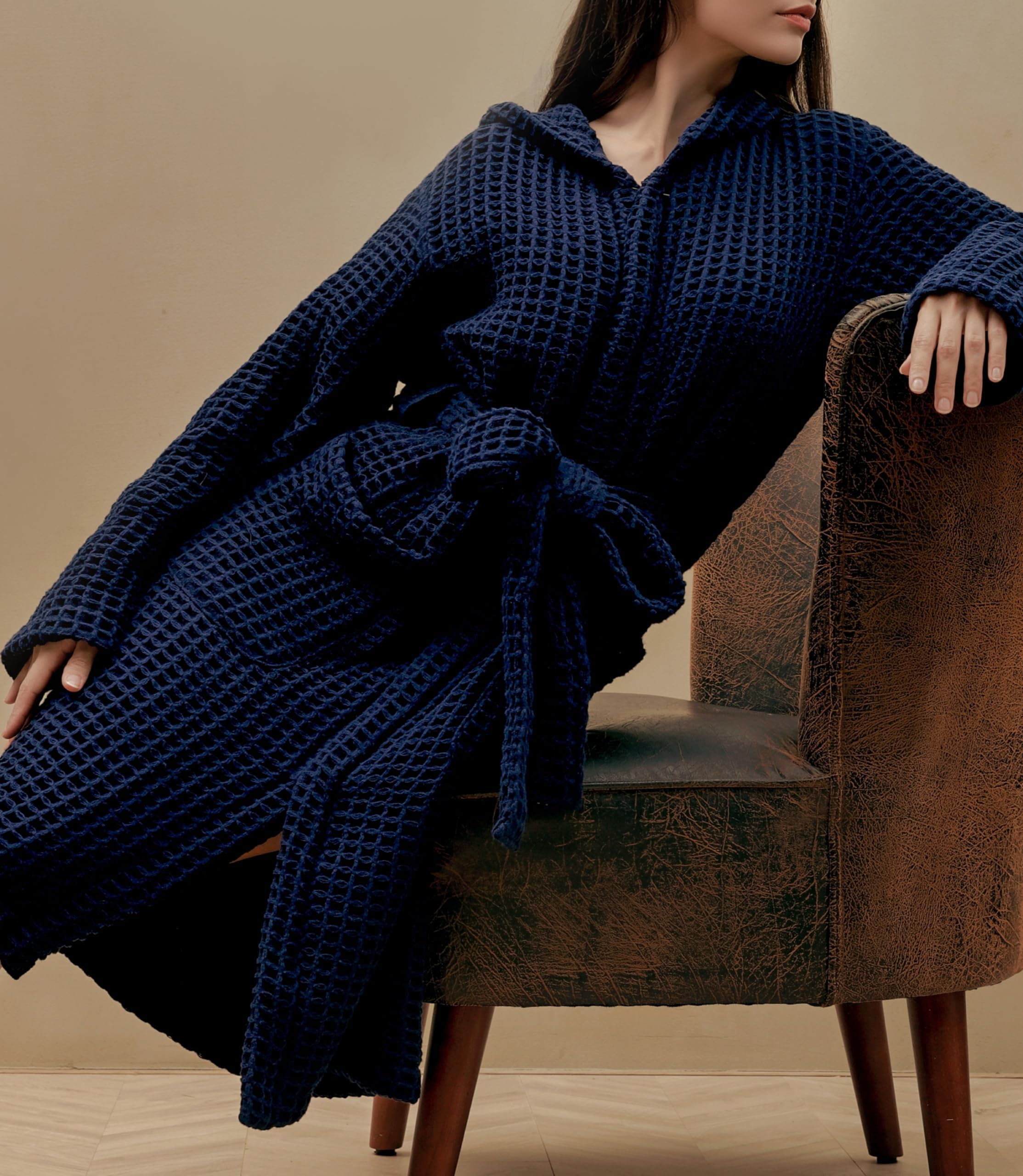 Premium Unisex Hooded Bathrobe - Japanese Cotton Waffle Weave with Silk Infusion for Luxury Spa & Hotel Experience | Perfect for Home Relaxation, Spa Days & Resort Getaways