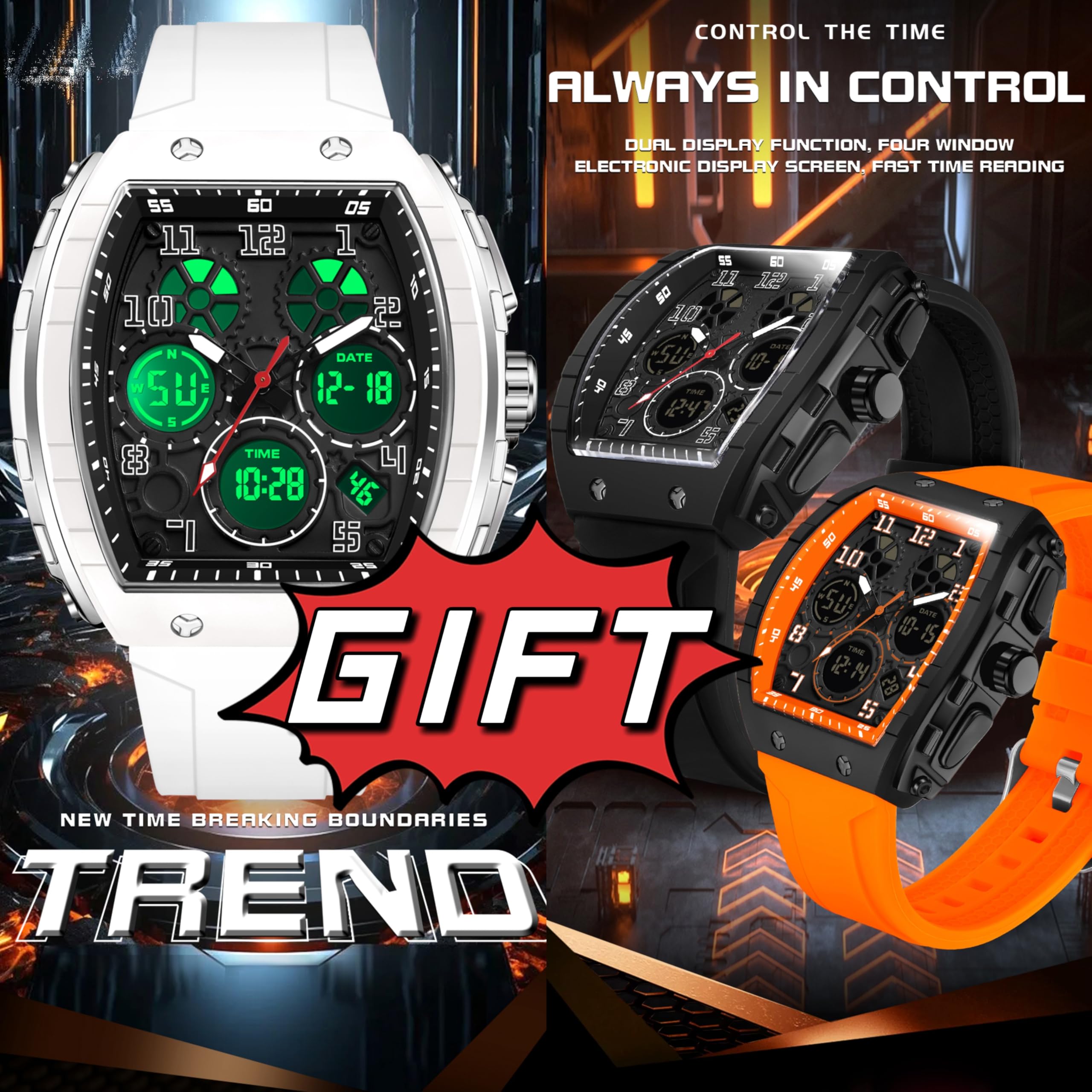 Findtime Men's Digital Analog Watch - Dual Time, Waterproof for Sports & Travel