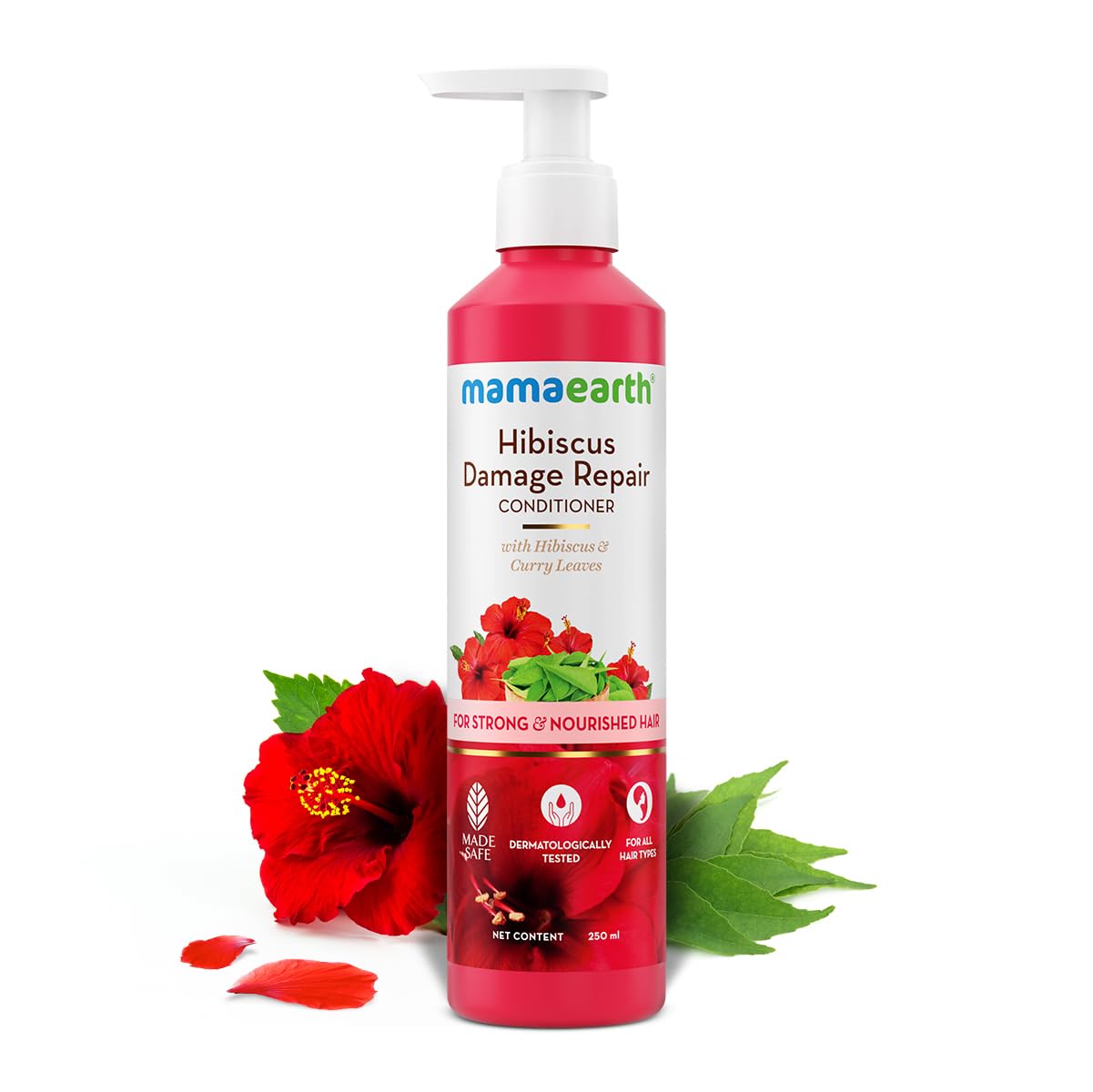 Mamaearth Hibiscus & Curry Leaves Hair Conditioner - 250ml | Damage Repair for Dry, Frizzy Hair | Strengthens & Nourishes | Smooths & Softens All Hair Types | Perfect for Daily Hair Care & Post-Wash Hydration