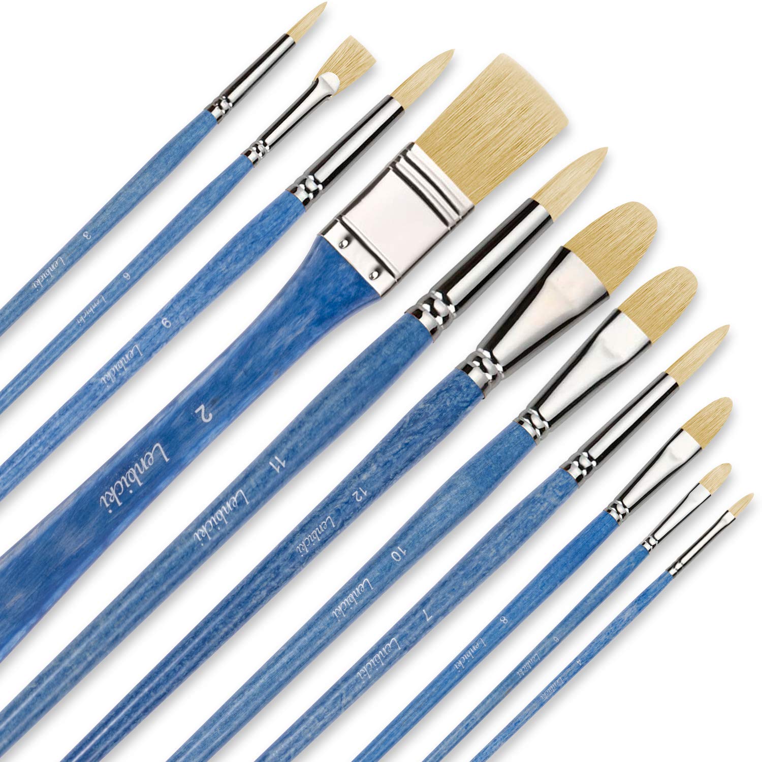 Natural Hog Bristle Paint Brushes Set - 11pcs Professional Artist Brushes for Acrylic, Gouache & Oil Painting | Premium Chungking Pure Bristle | Free Carrying Case (Blue) | Perfect for Studio, Classroom & Outdoor Painting