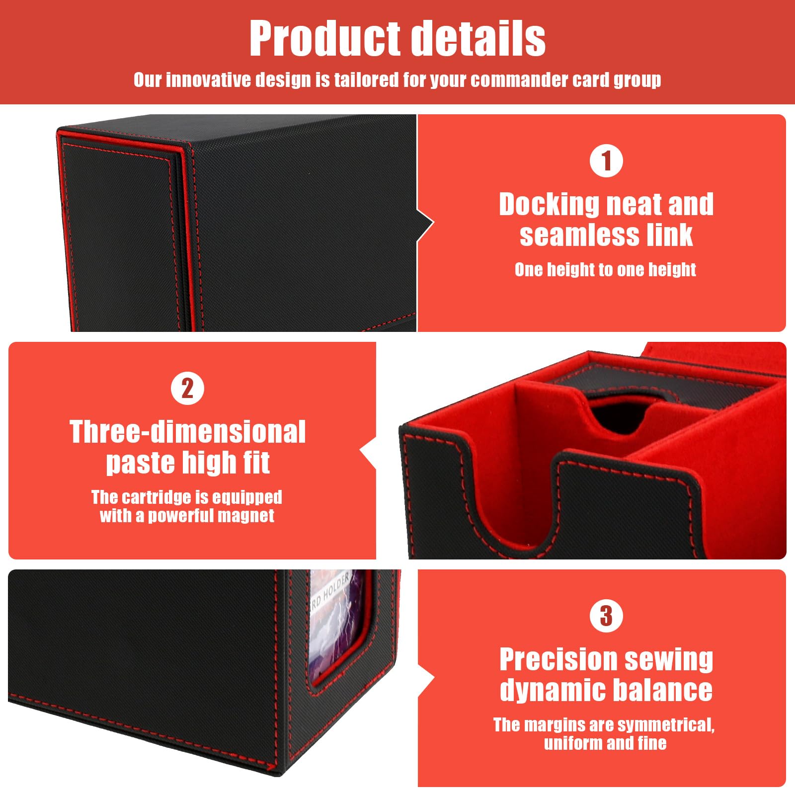 KTZCTPCA MTG Card Deck Box with Display Window - Holds 160+ Single-Sleeved Trading Cards, PU Leather Storage Box for Commander/TCG/CCG/Sports Cards (Red) - Perfect for Game Nights, Collectors & Card Protection